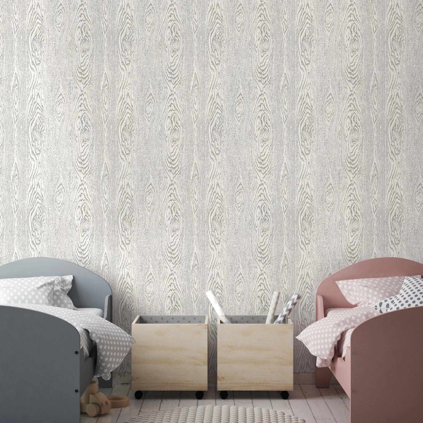Wallpaper Imitating Wooden Planks FOUNDATION - White Wood Grain
