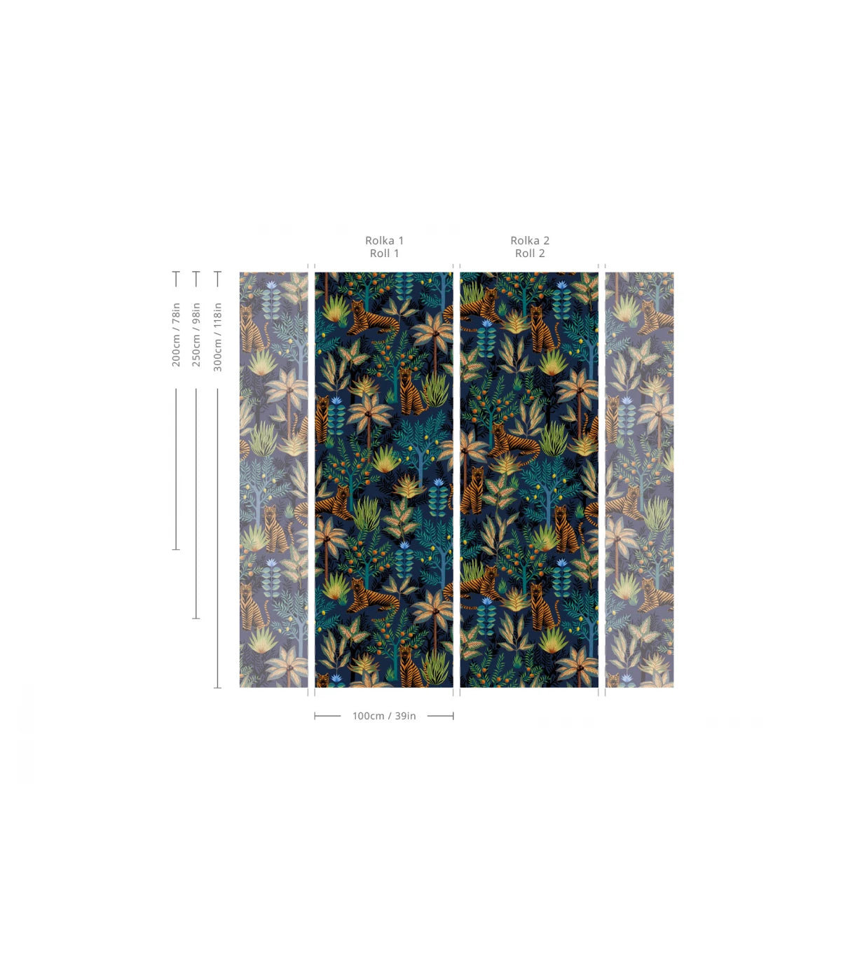 Tapete mit Pflanzen- und Tiermotiv GOLD TIGERS dunkelblau mit Gold