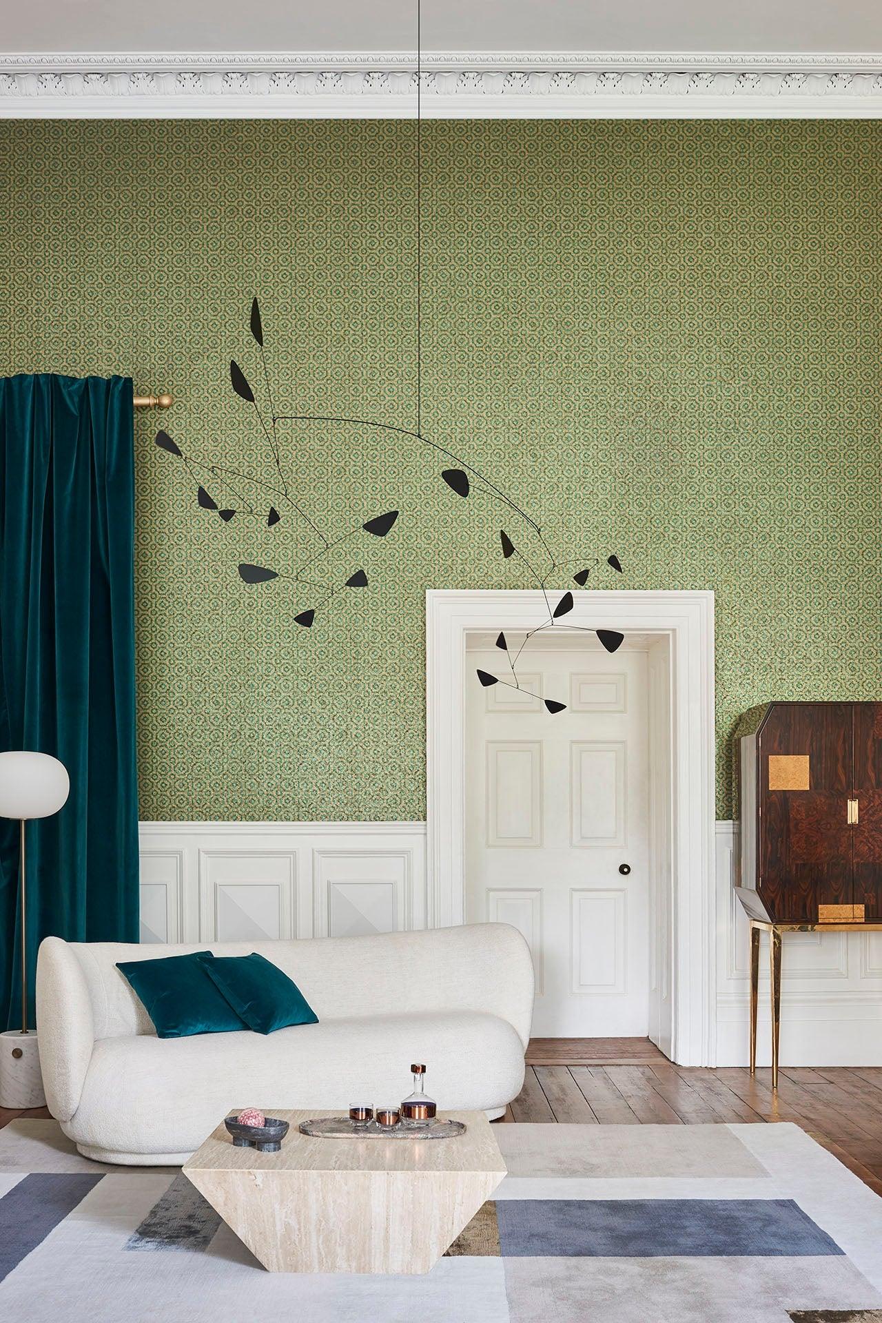 Metalen behang met geometrisch patroon HRP GREAT MASTERS - Queen's Quarter metallic goud en zilver