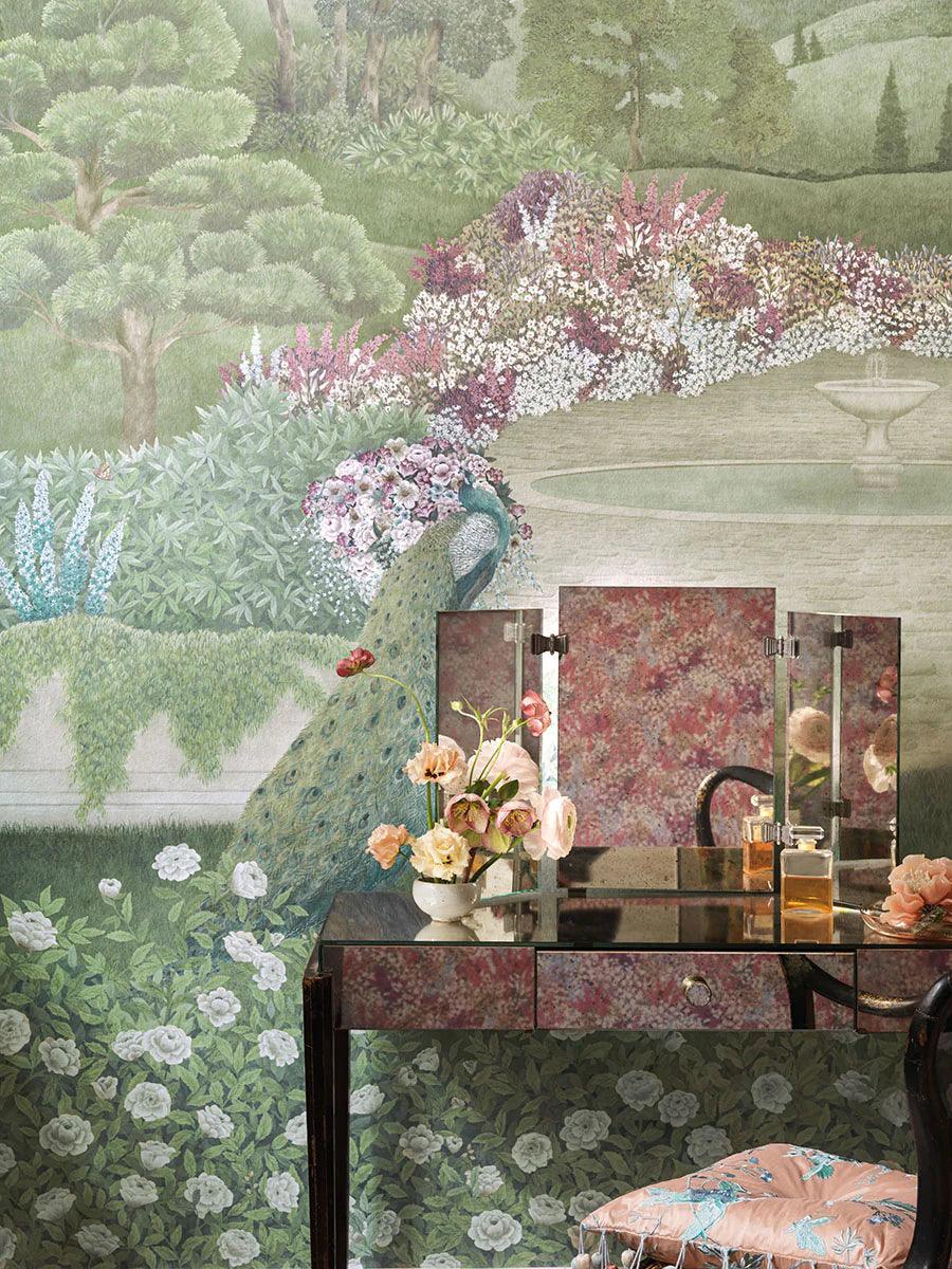 Muurschildering met parklandschap THE GARDENS - Idyll matte afwerking beige