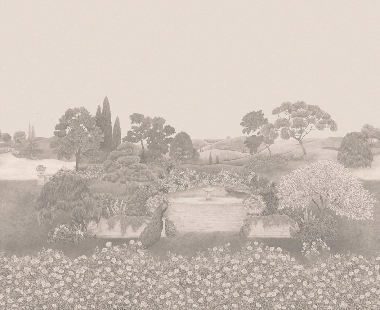 Muurschildering met parklandschap THE GARDENS - Idyll matte afwerking beige