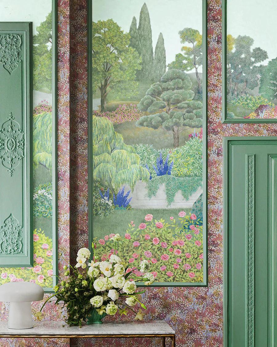 Behang met bloemenmotief THE GARDENS - Petite Fleur parelgrijze afwerking