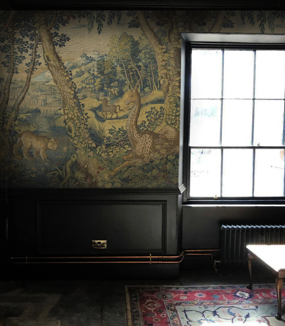 Behang met het landschap van het magische bos UNICORN ARRAS groen met bruin