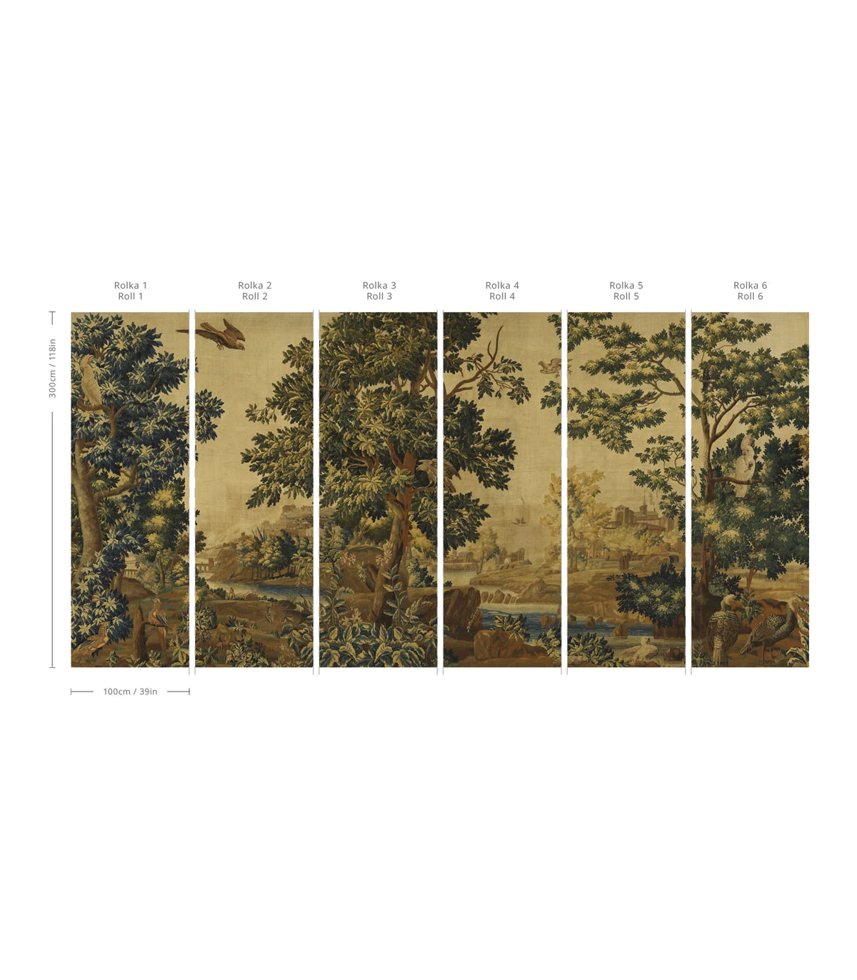 Non-woven wallpaper with landscape WHISPERING GARDEN green