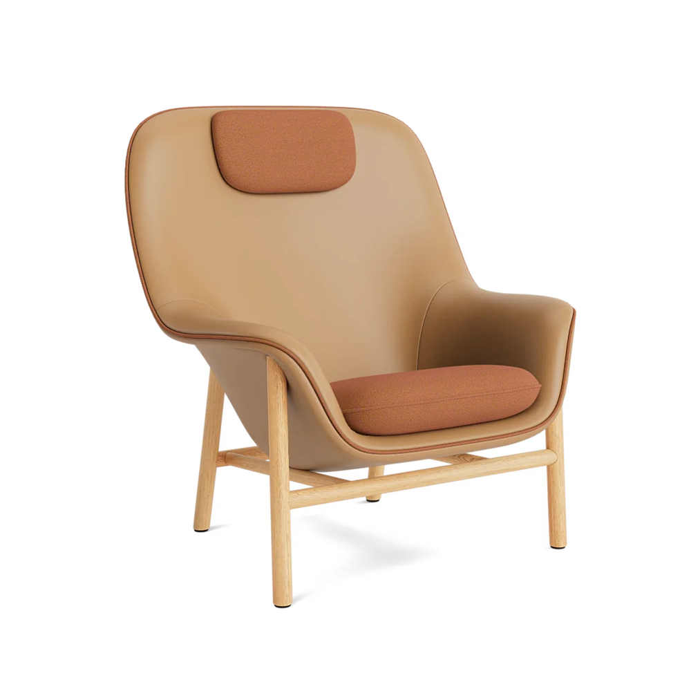 Fauteuil DRAPE HIGH W. HOOFDSTEUN met eiken basis