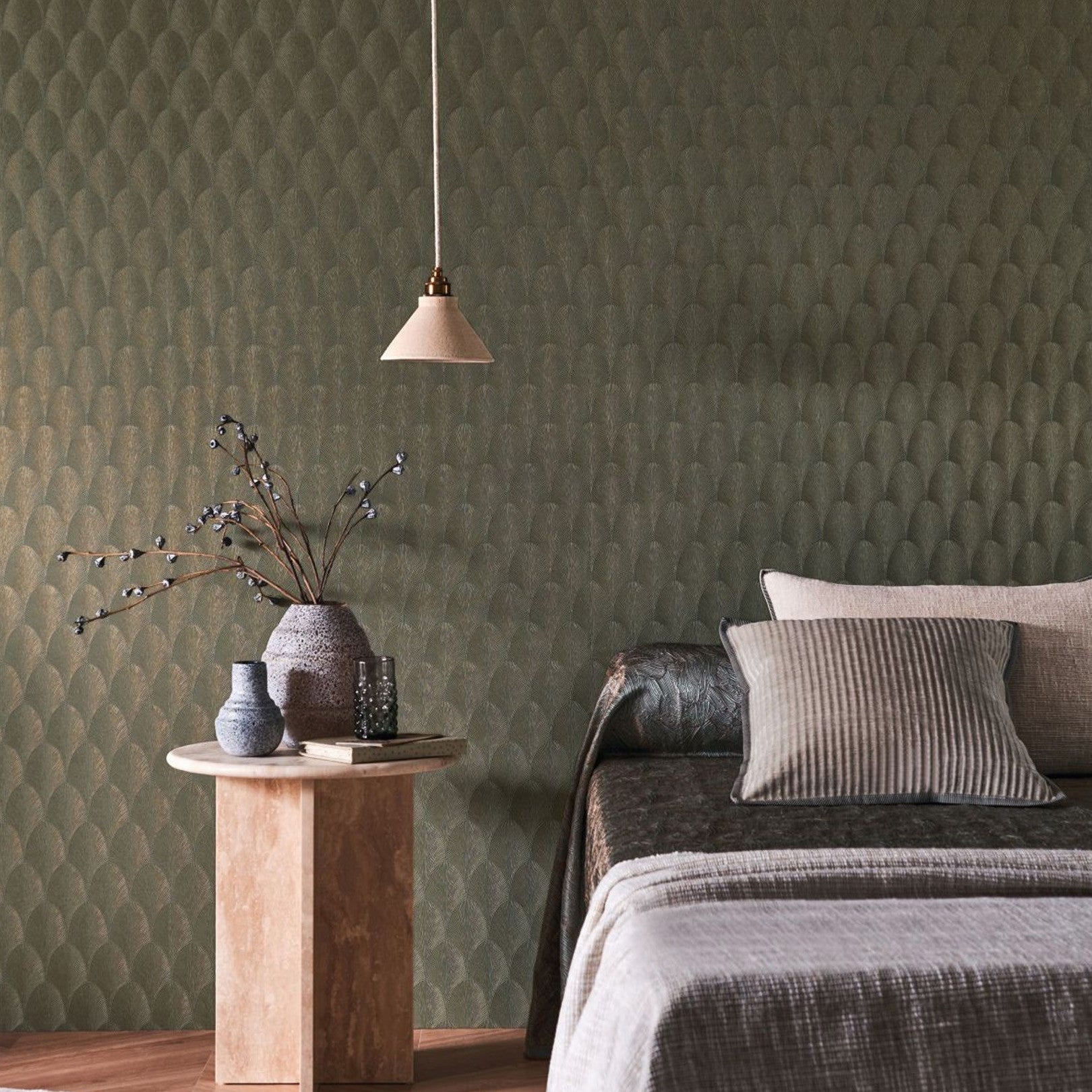 Metalltapete mit geometrischem Muster TOURMALINE - VERT DE GRIS grau-grün