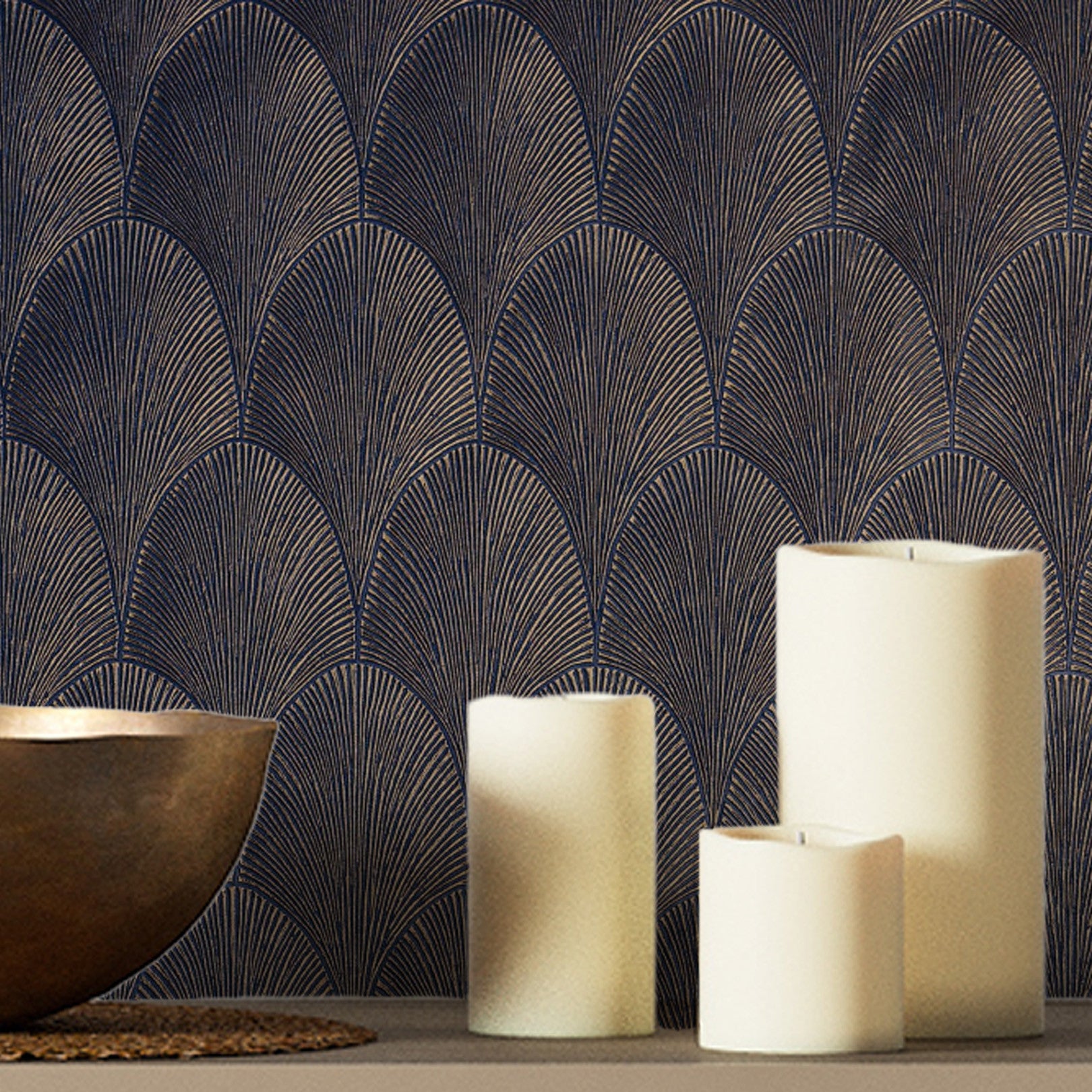 Metallic Wallpaper with Geometric Pattern TOURMALINE - MARINE/DORE Navy Blue with Gold