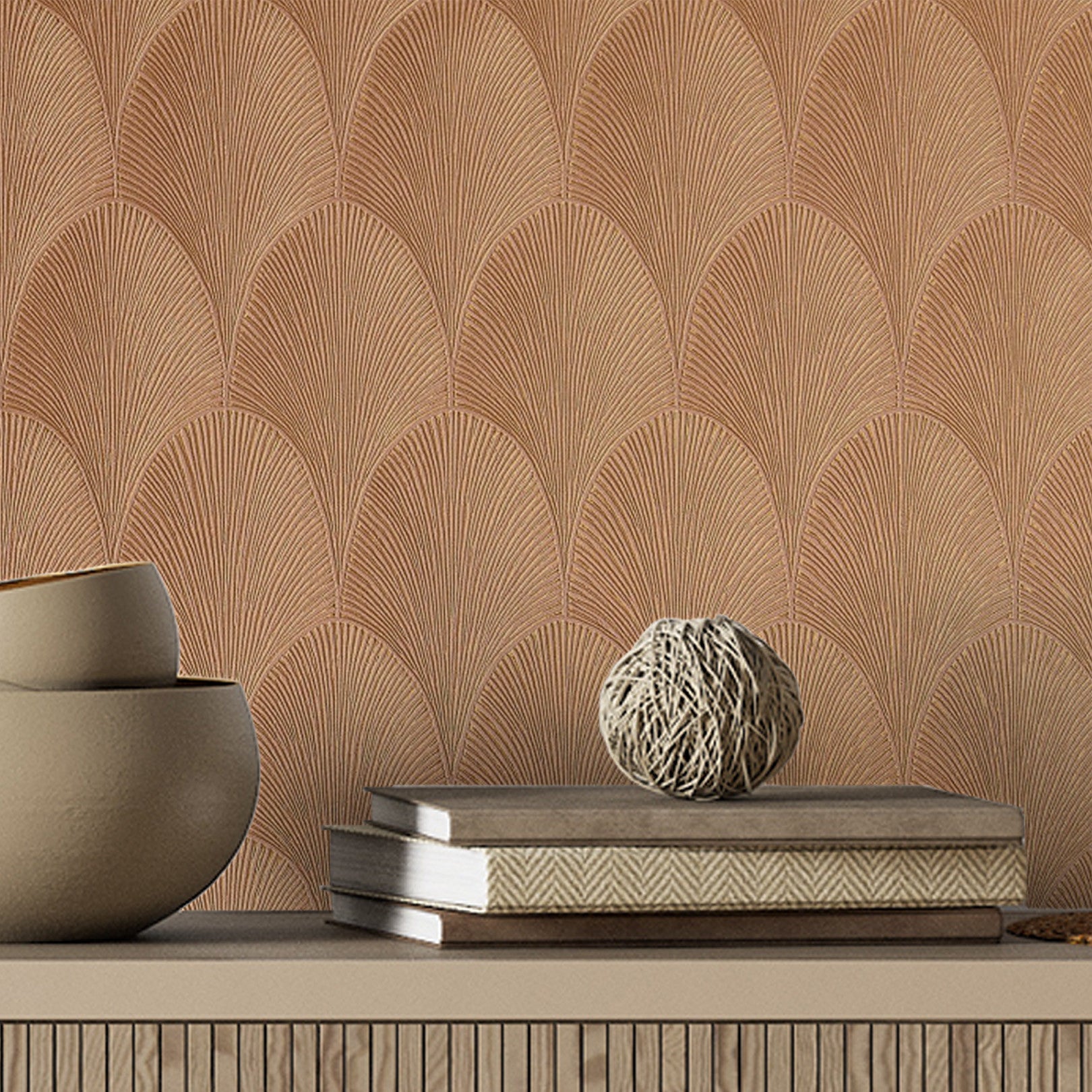 Metallic Wallpaper with Geometric Pattern TOURMALINE - VIEUX ROSE muted pink