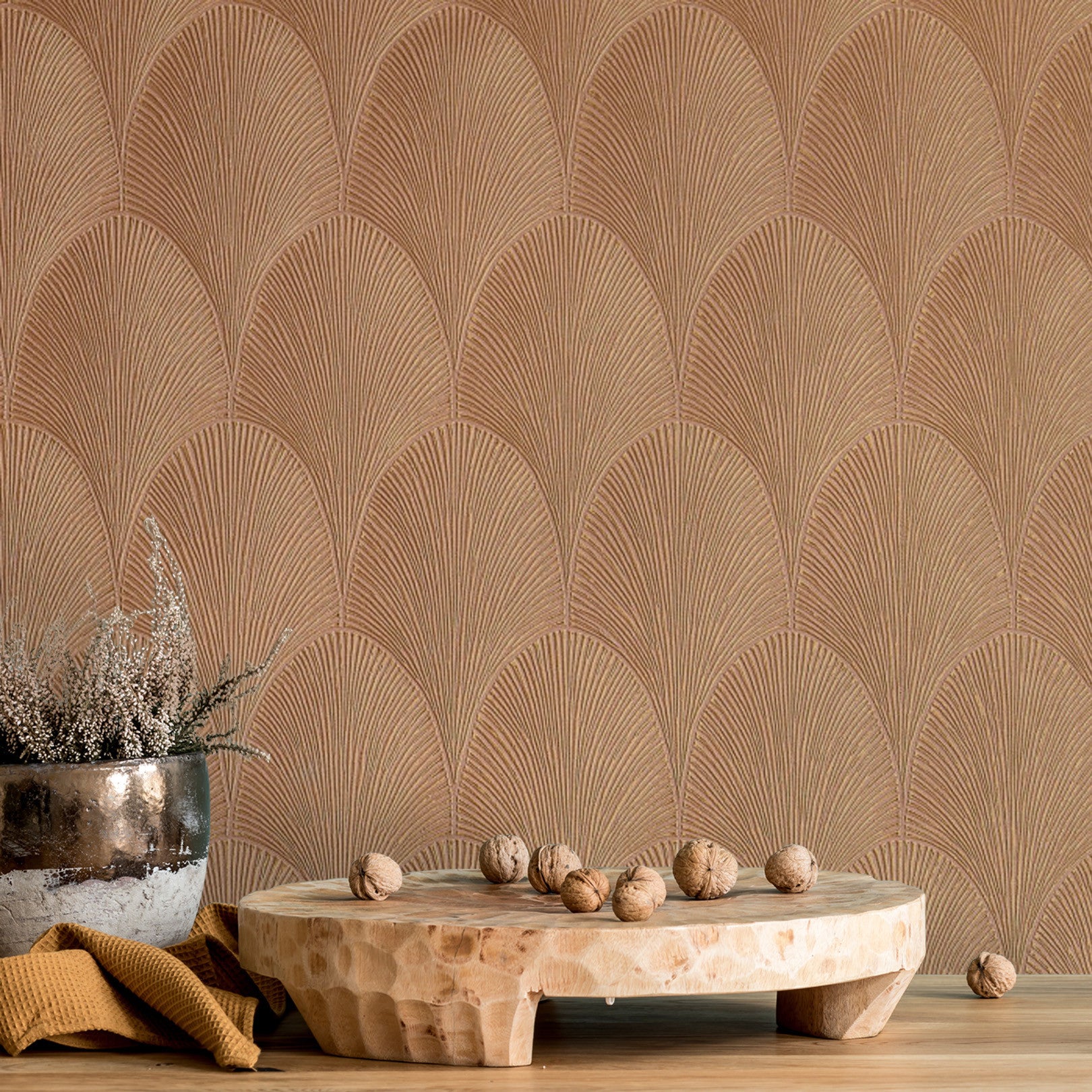 Metallic Wallpaper with Geometric Pattern TOURMALINE - VIEUX ROSE muted pink