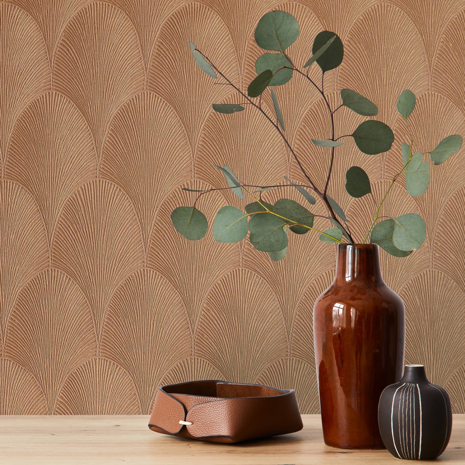 Metallic Wallpaper with Geometric Pattern TOURMALINE - VIEUX ROSE muted pink