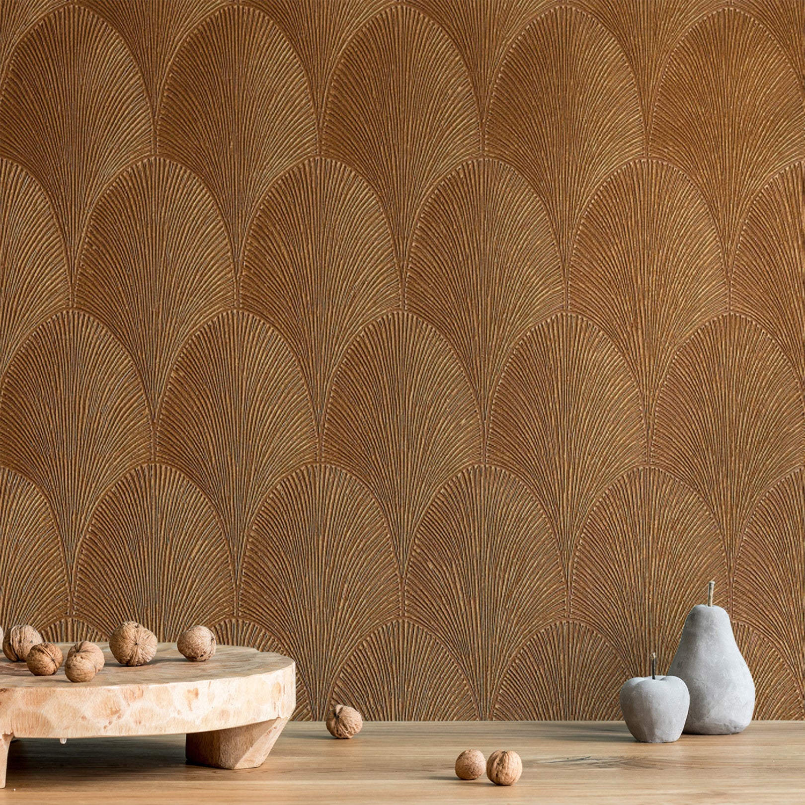 Metallische behang met abstract patroon TOURMALINE - AMBRE amberkleurig