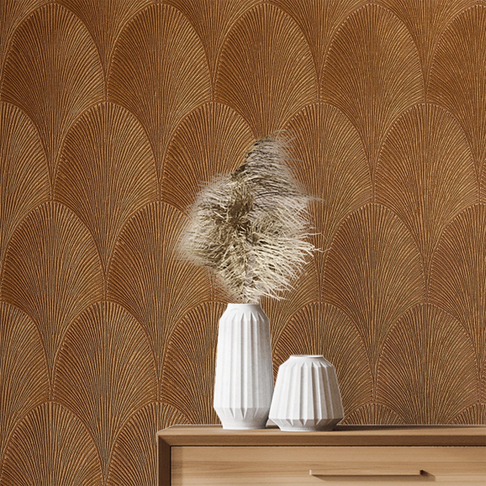 Metallische behang met abstract patroon TOURMALINE - AMBRE amberkleurig