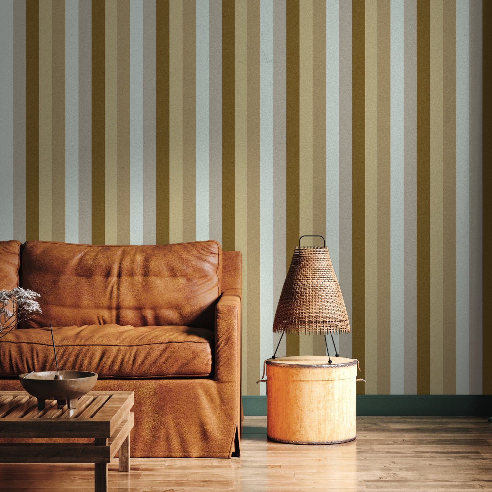 Strukturierte Tapete mit Streifen TRANSAT - SABLE/CAMEL beige mit braunem Akzent