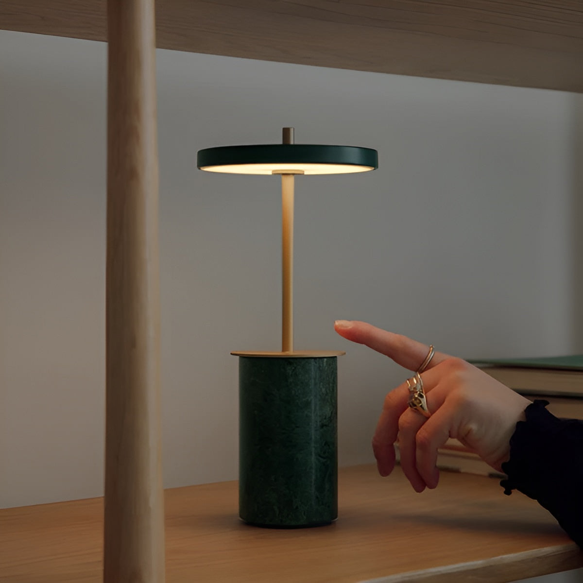 Asteria Move Mini Table Lamp Green Marble with Gold Accent
