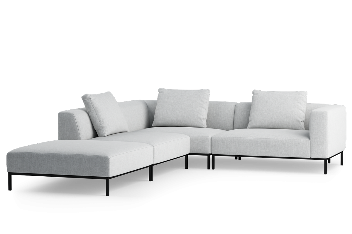 Open left-sided modular sofa HOLDEN upholstered with a black base