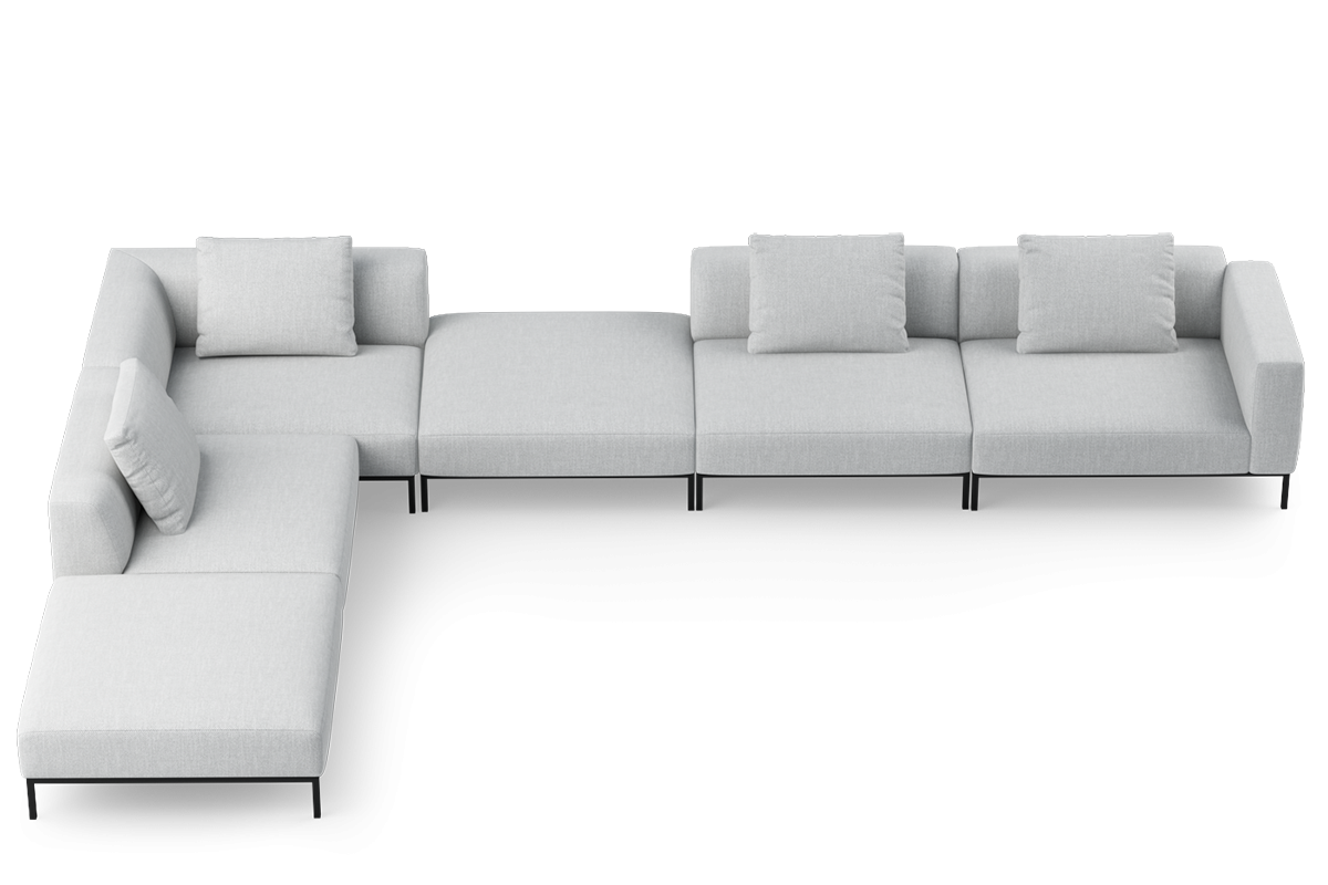 Modularer 6-Sitzer Links-Nischen-Sofa HOLDEN mit schwarzem Gestell