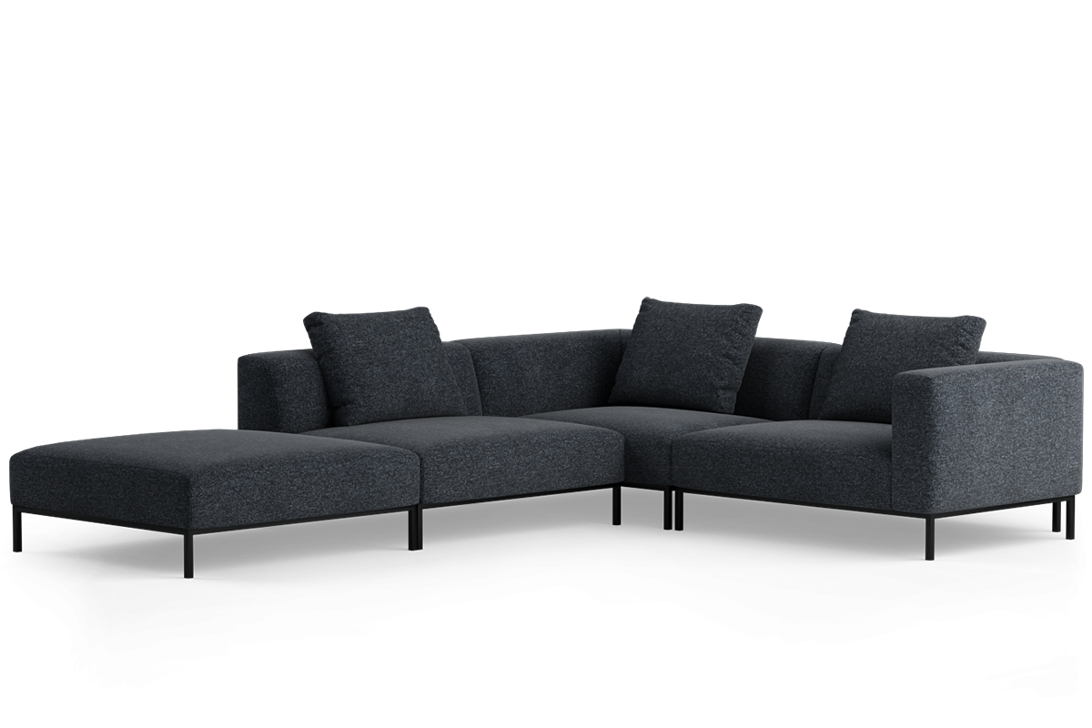 Open left-sided modular sofa HOLDEN upholstered with a black base