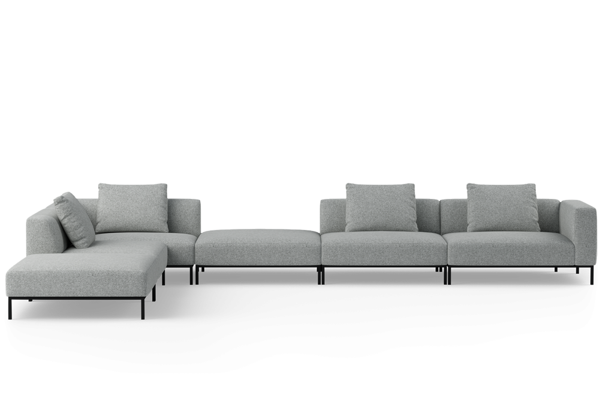 Modularer 6-Sitzer Links-Nischen-Sofa HOLDEN mit schwarzem Gestell