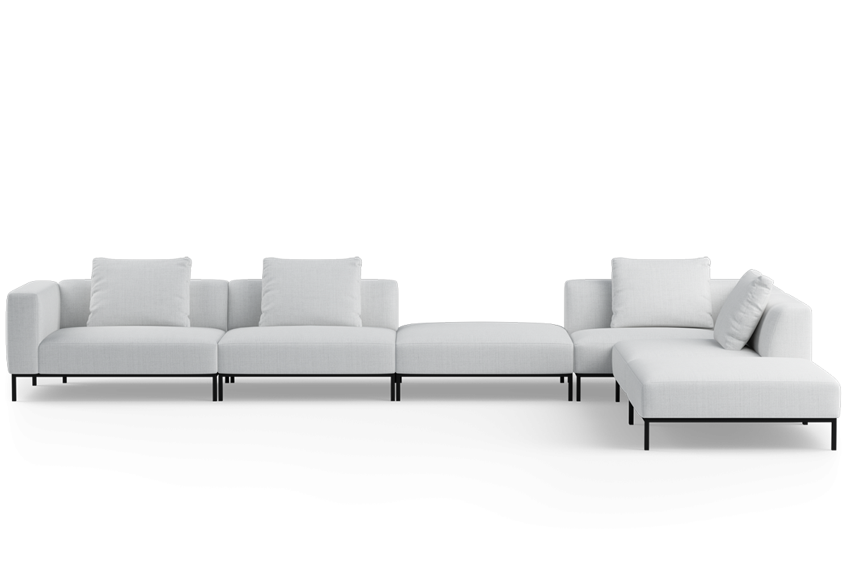 Modularer 6-Sitzer Ecksofa rechtsseitig HOLDEN gepolstert mit schwarzem Gestell