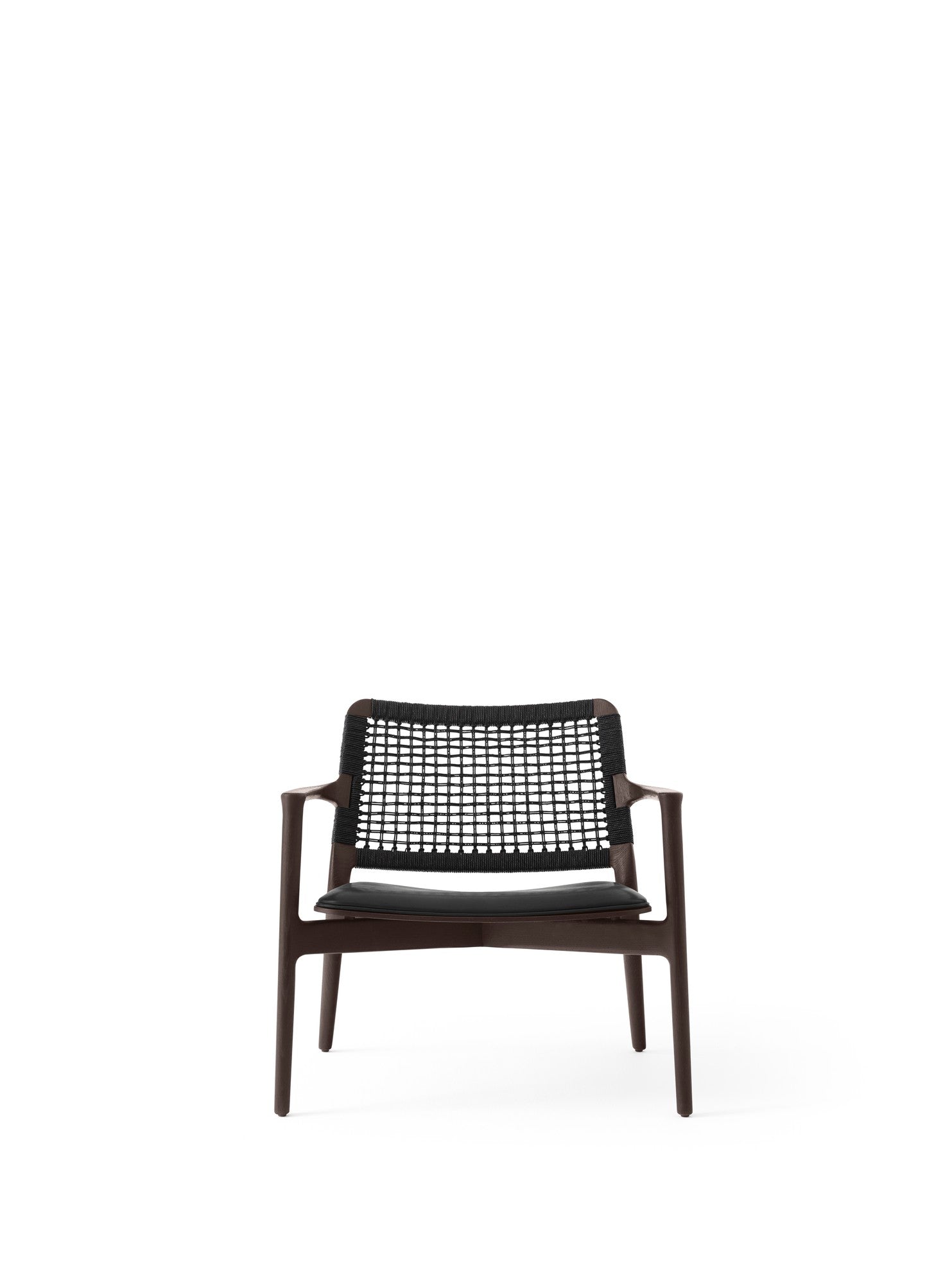 Fauteuil CABIN zwart leer met donkere eiken basis