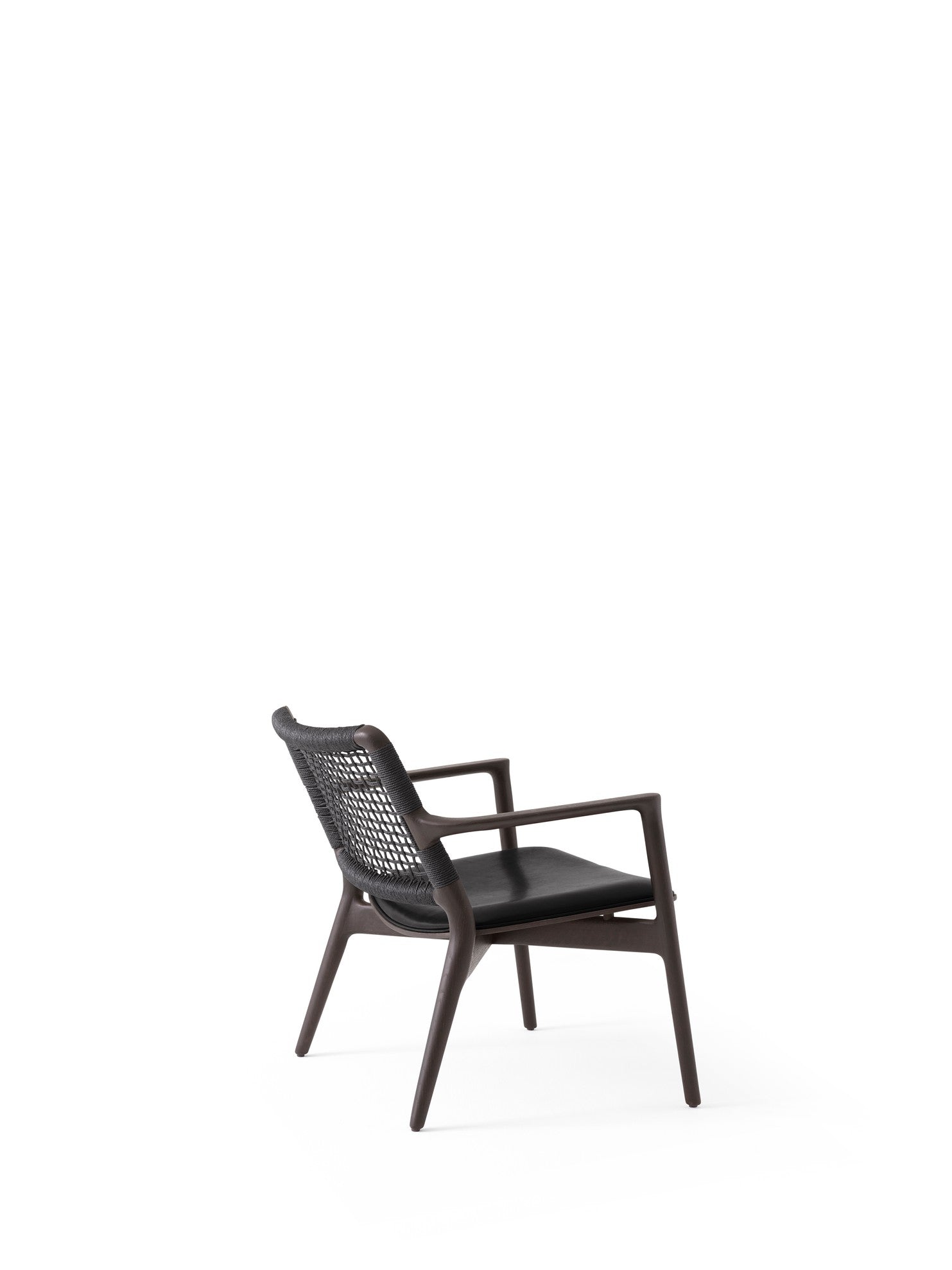 Fauteuil CABIN zwart leer met donkere eiken basis