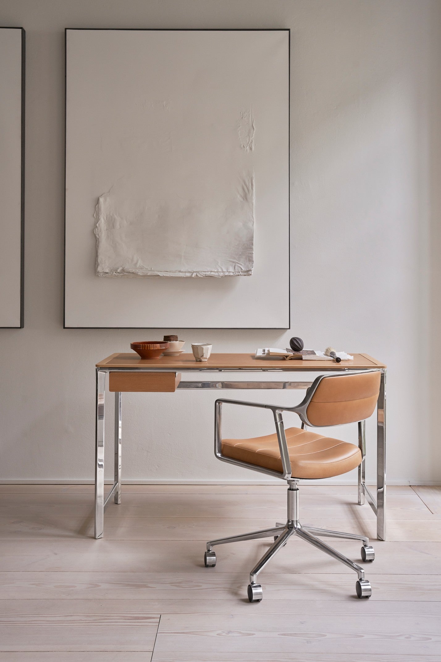 Bureau stoel 453+ zwarte leer met metalen basis