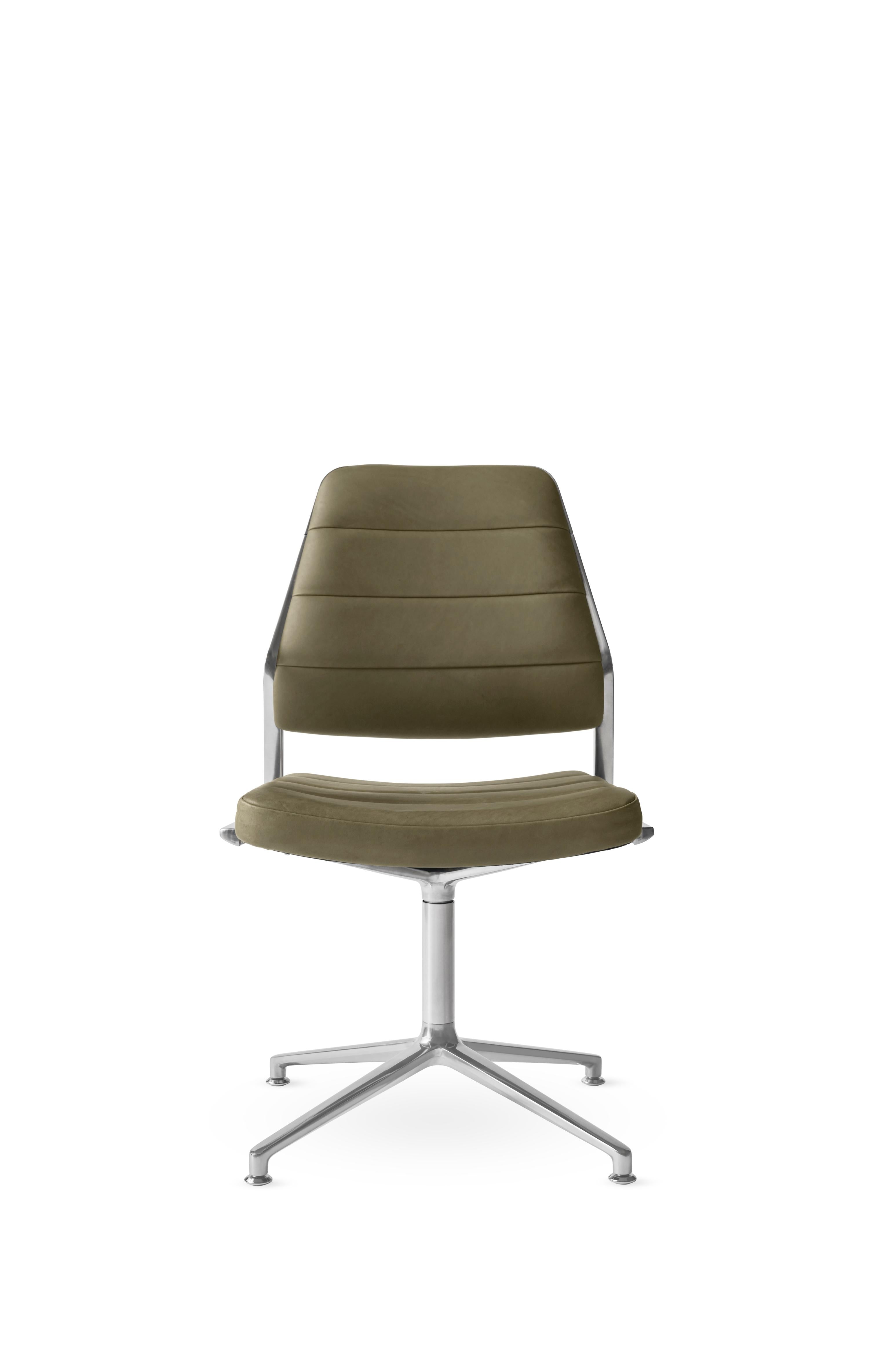 Bureau stoel 454 groene leer met metalen basis