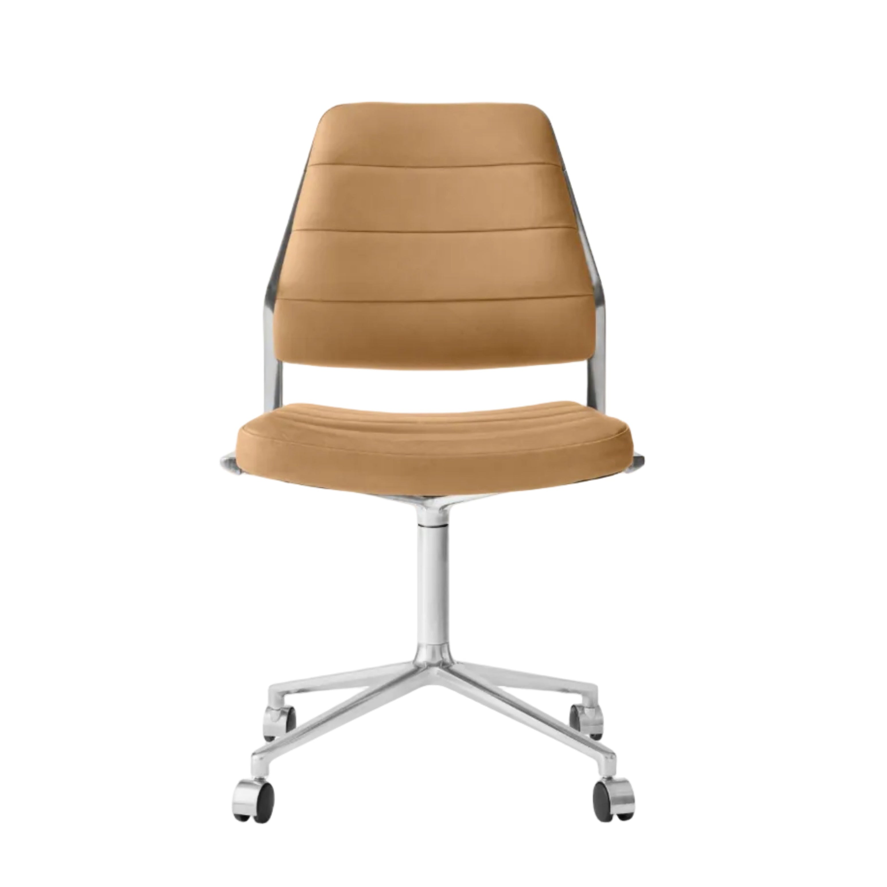 Bureau stoel 454 in karamelkleurig leer met een metalen basis
