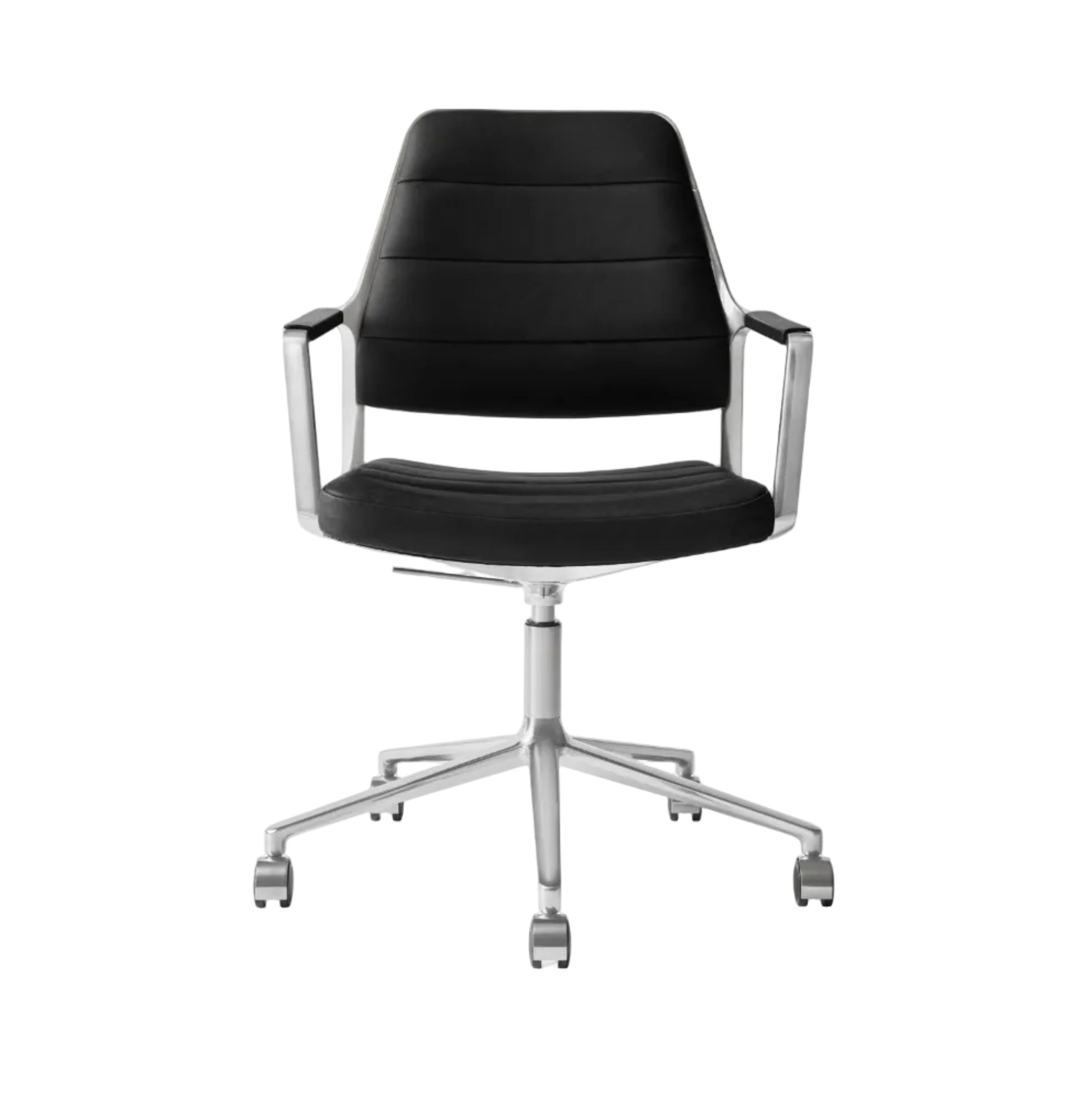 Bureau stoel 455+ met zwarte leren bekleding en metalen basis