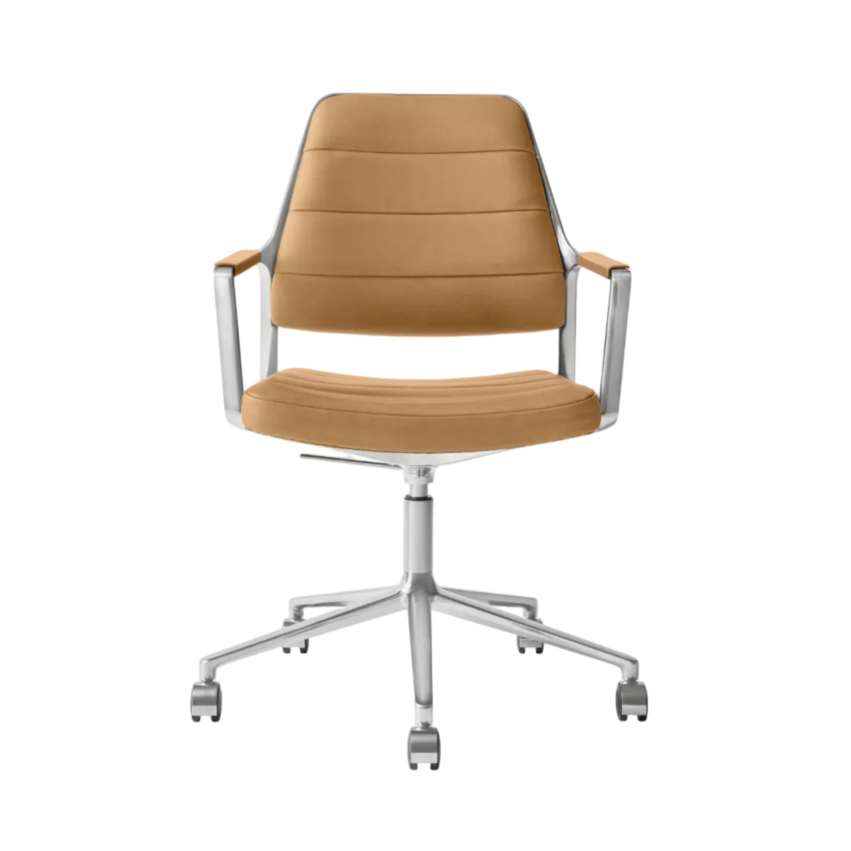 Bureau stoel 455+ in karamelkleurig leer met een metalen basis