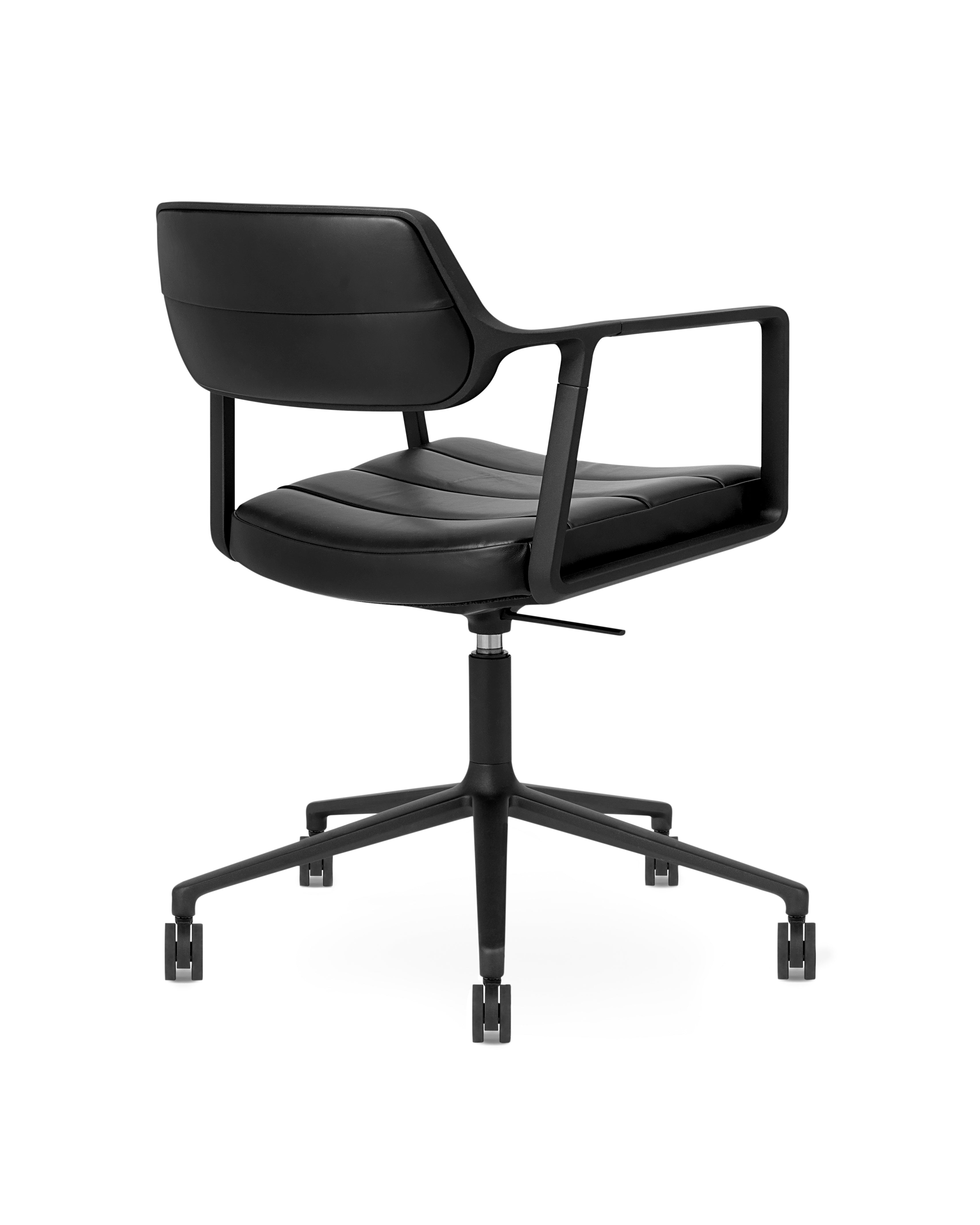 Bureau stoel 453+ zwart leer met zwarte metalen basis