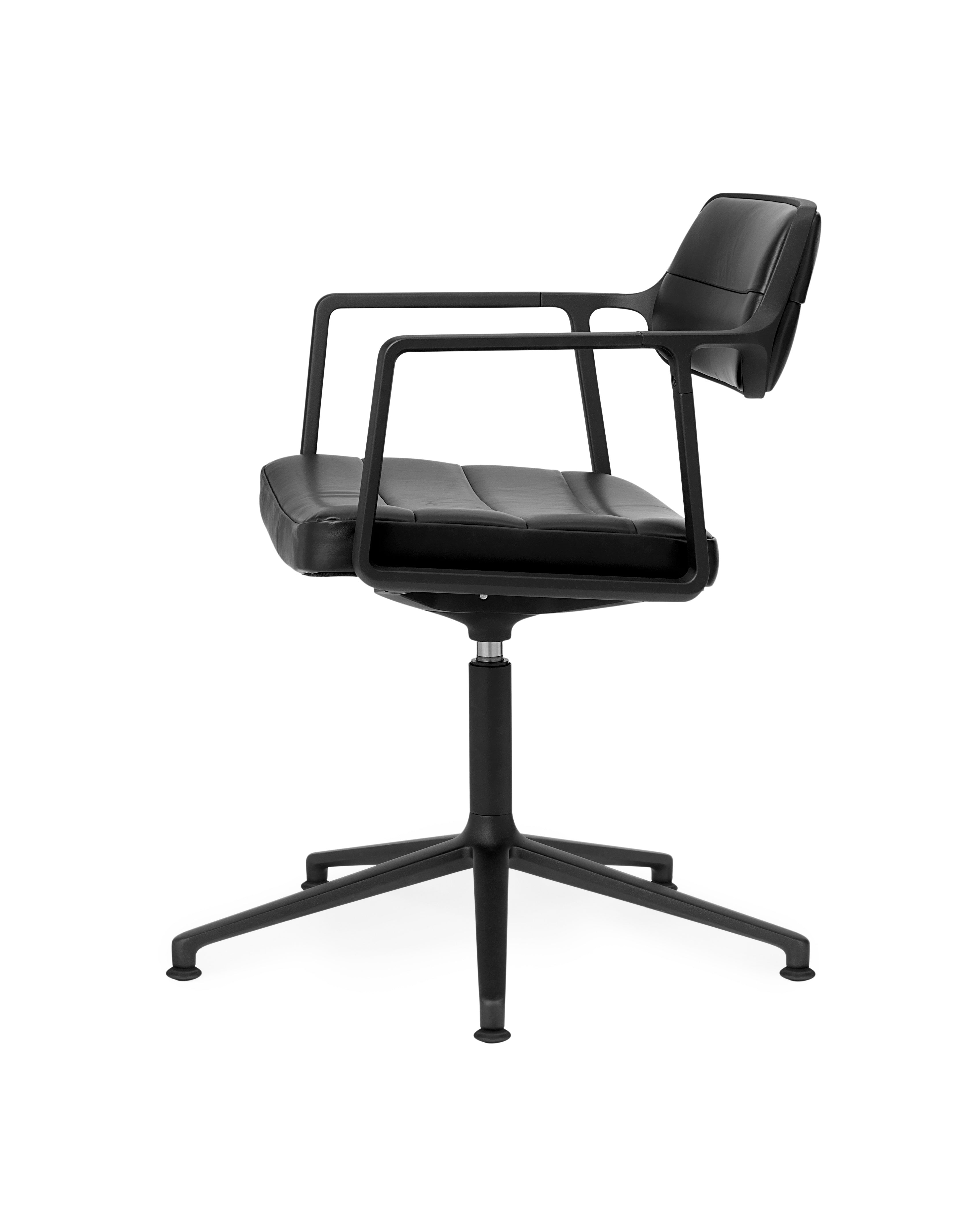 Bureau stoel 453+ zwart leer met zwarte metalen basis