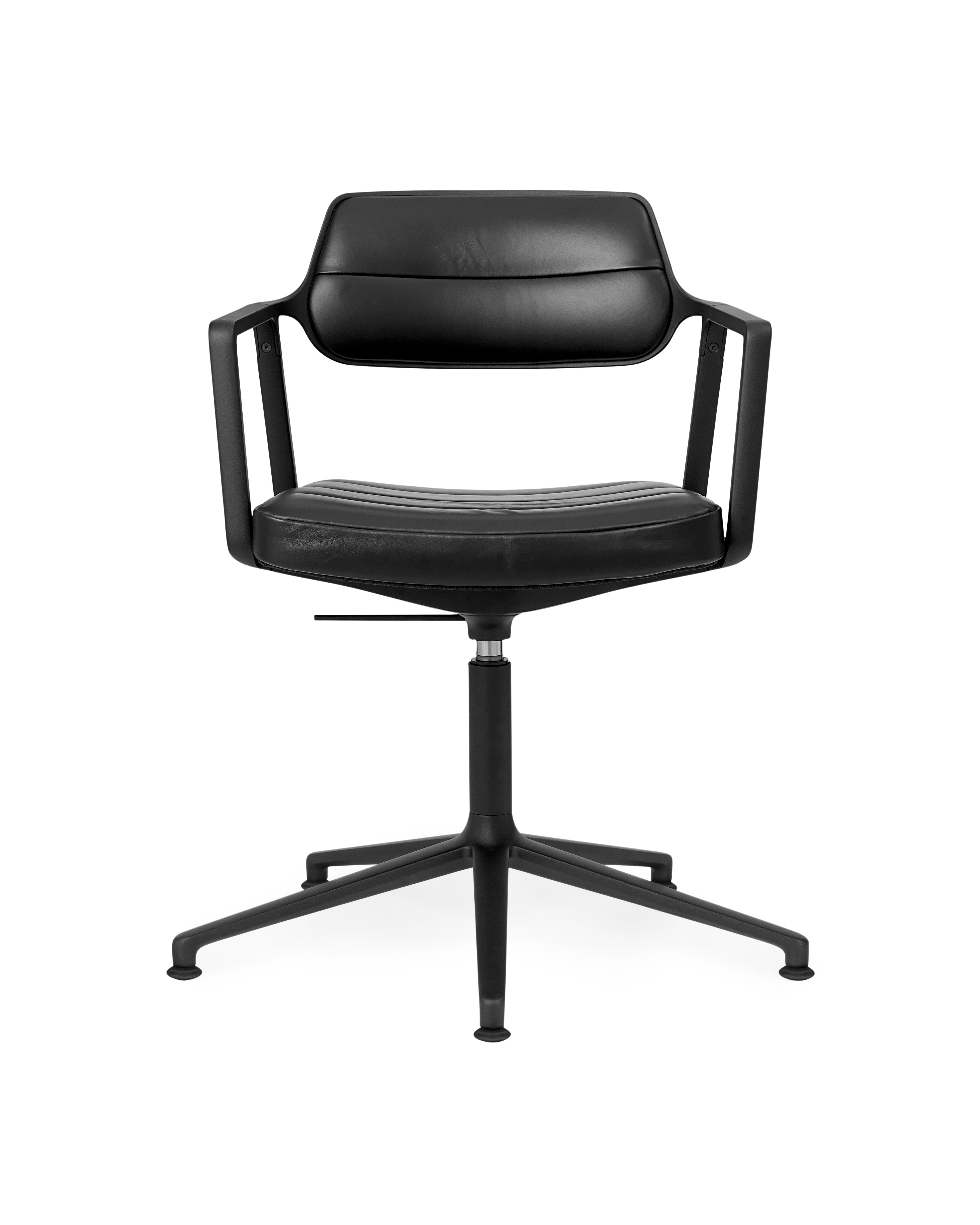 Bureau stoel 453+ zwart leer met zwarte metalen basis