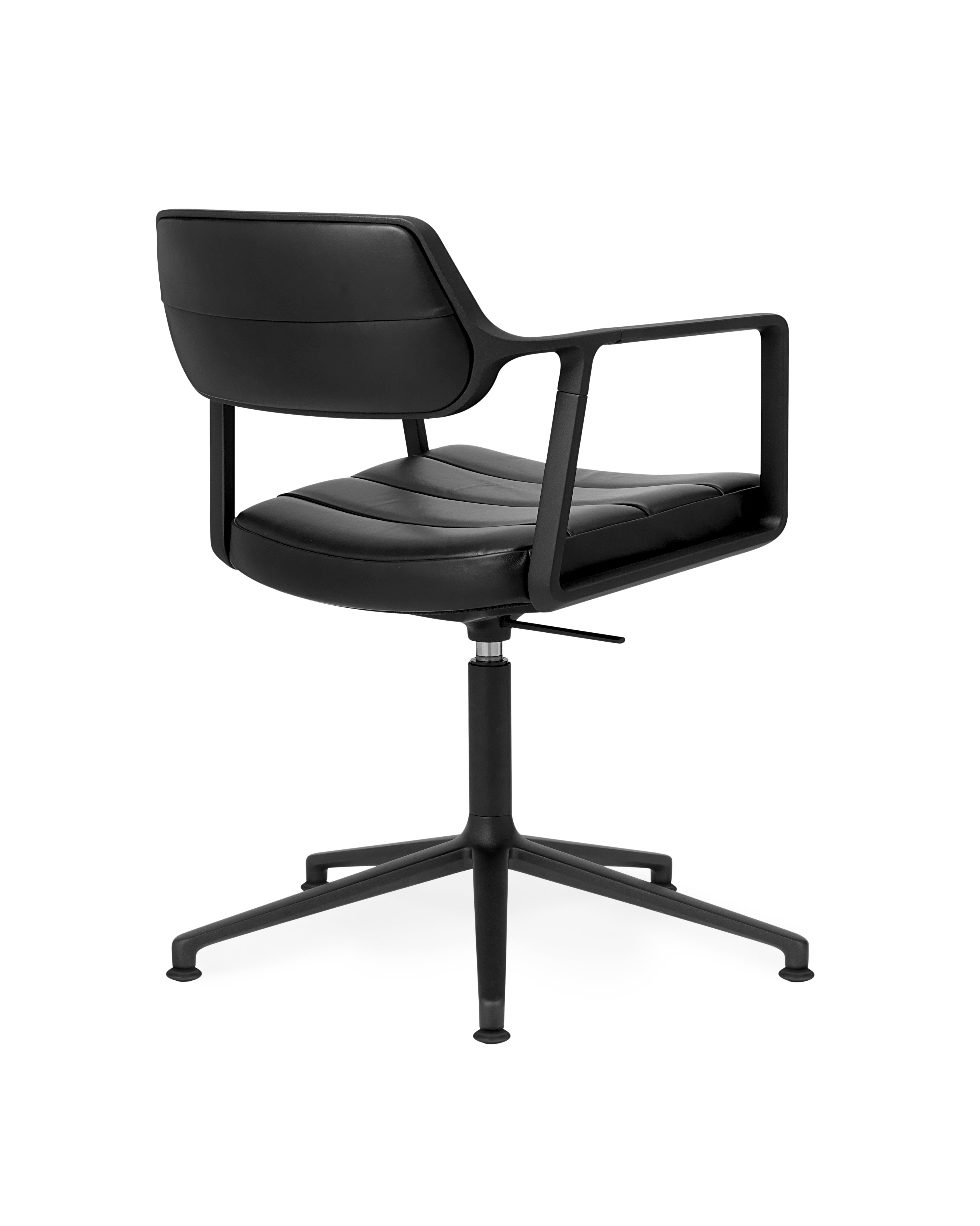 Bureau stoel 453+ zwart leer met zwarte metalen basis
