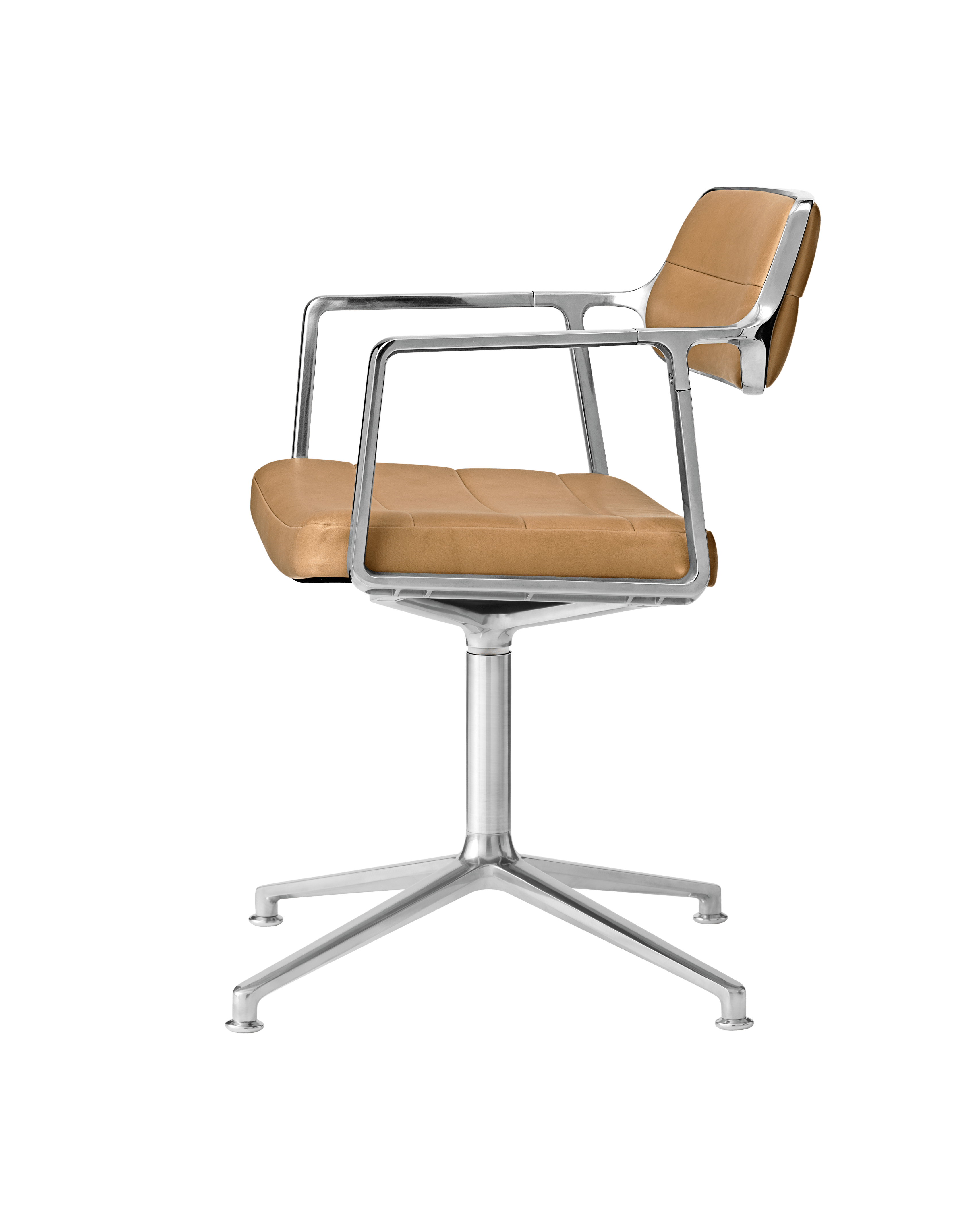 Bureau stoel 453 karamel leer met metalen basis