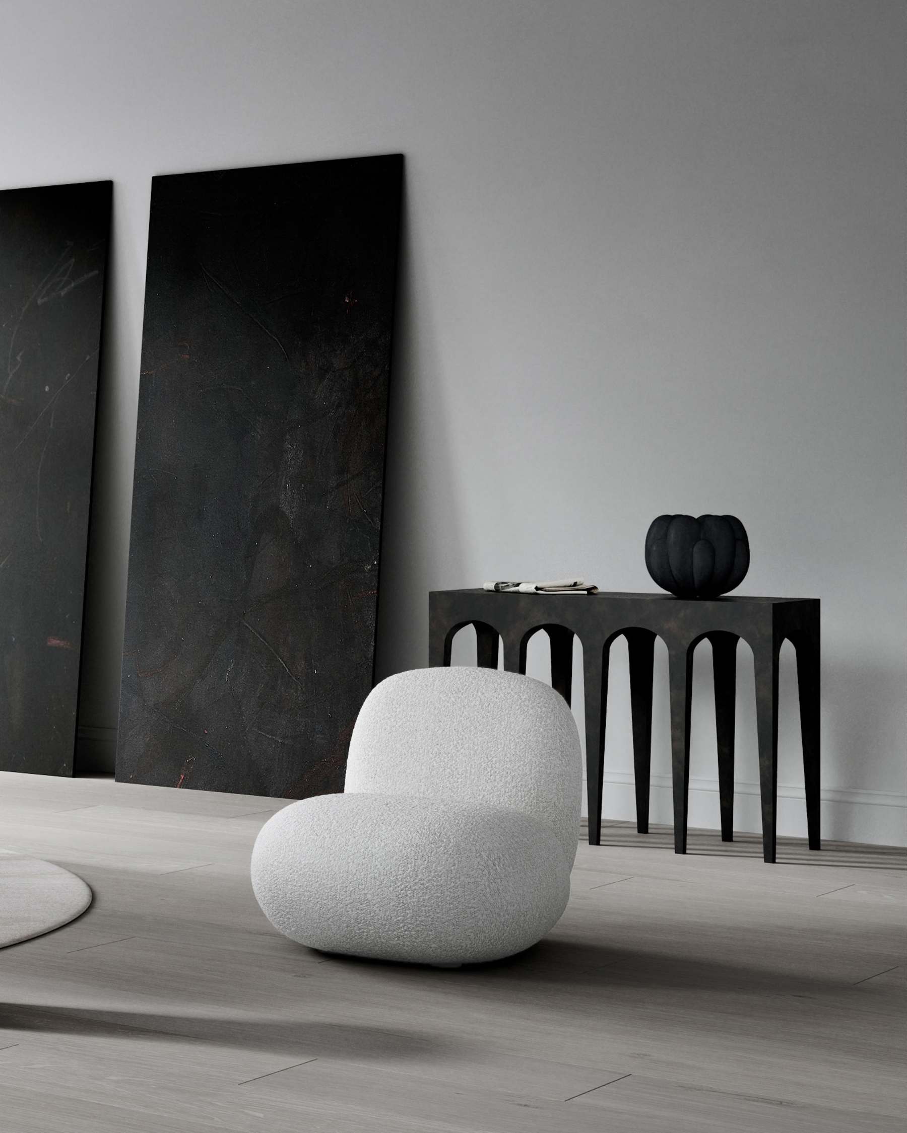 Fotel bez podłokietników TOE FLAT bouclé biały