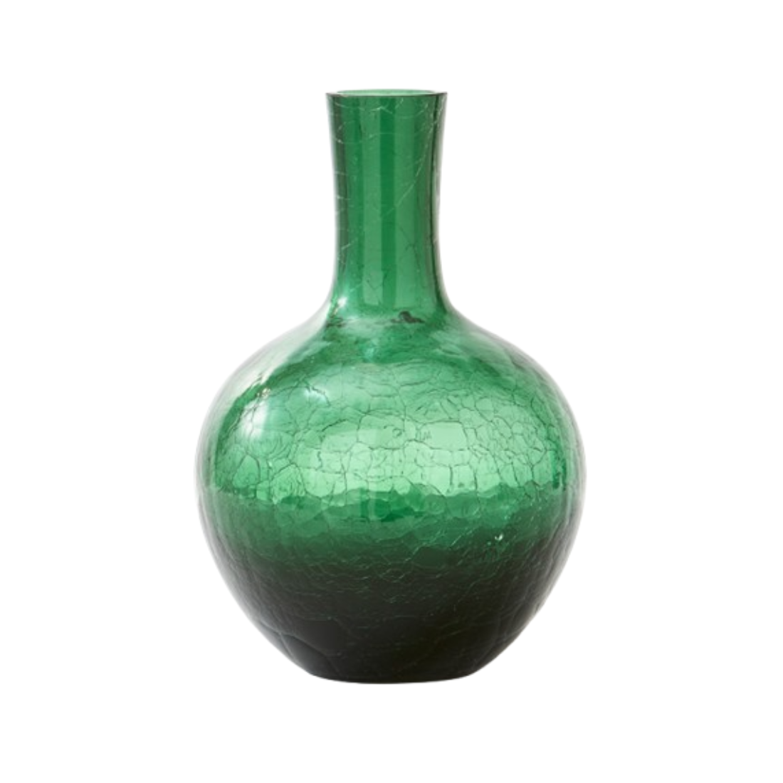 CRACKLED GLASS vase dark green