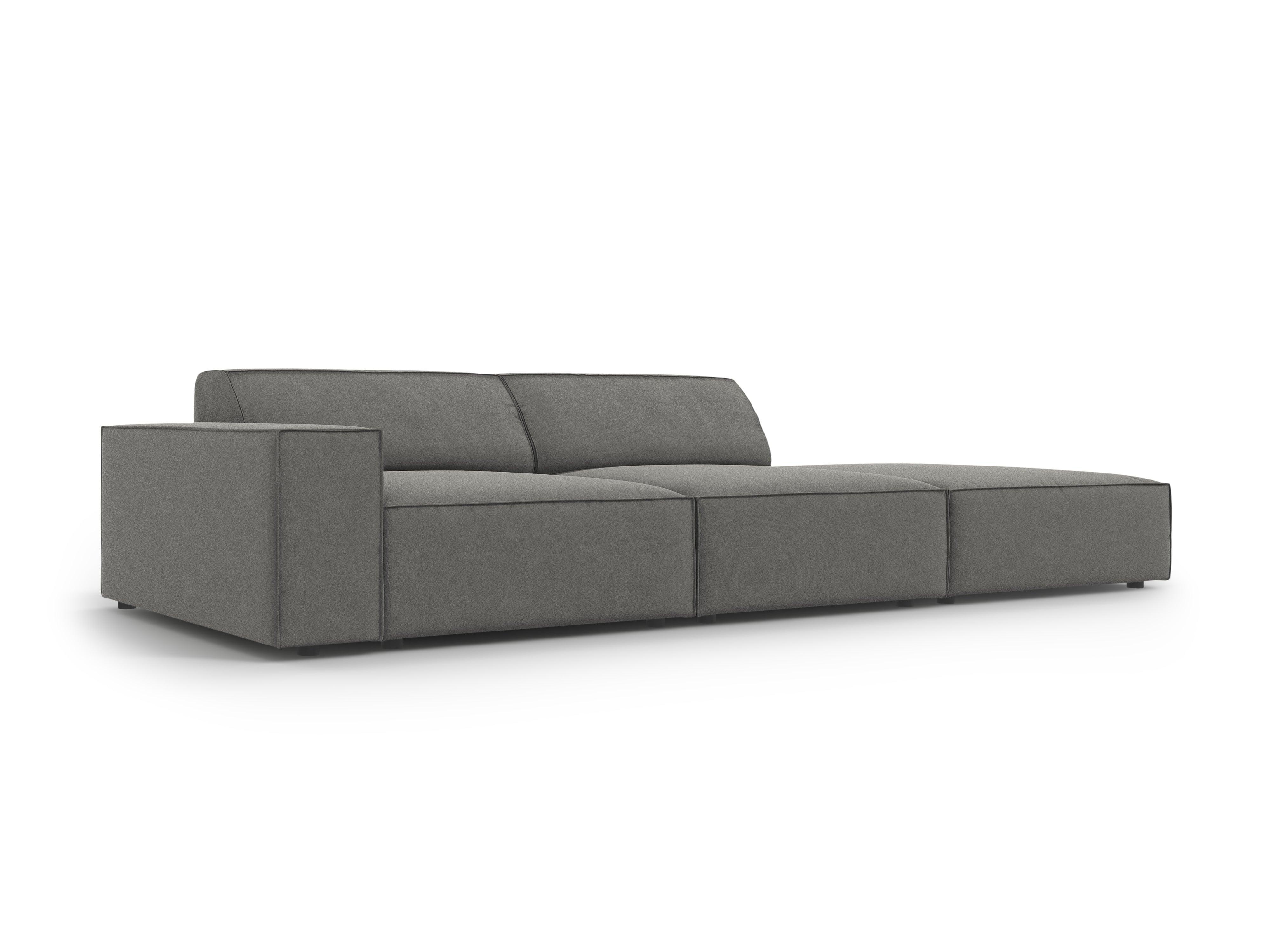 Sofa aksamitna prawostronna 3-osobowa JODIE jasnoszary do salonu – Micadoni