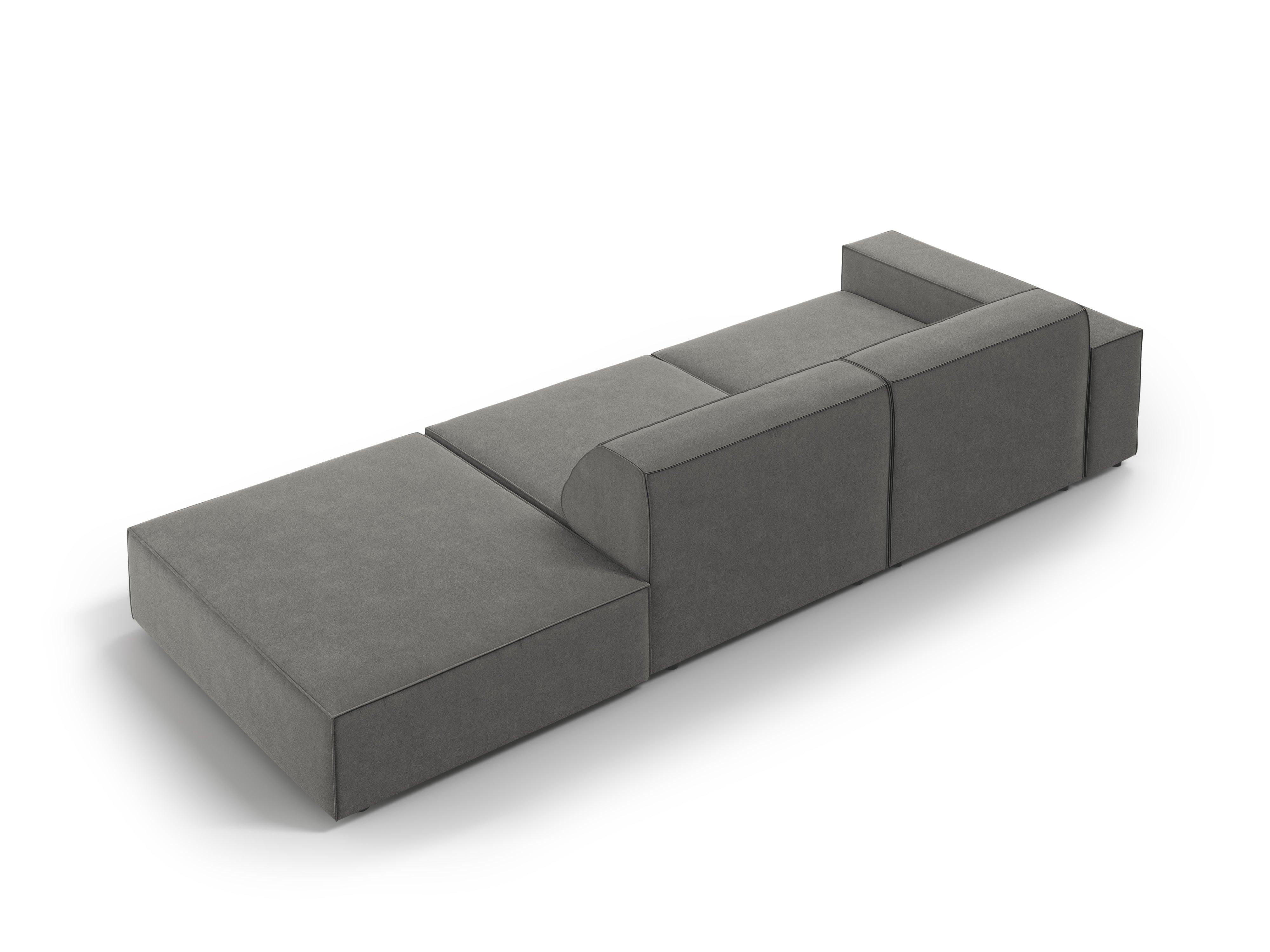 Sofa aksamitna prawostronna 3-osobowa JODIE jasnoszary – styl minimalistyczny