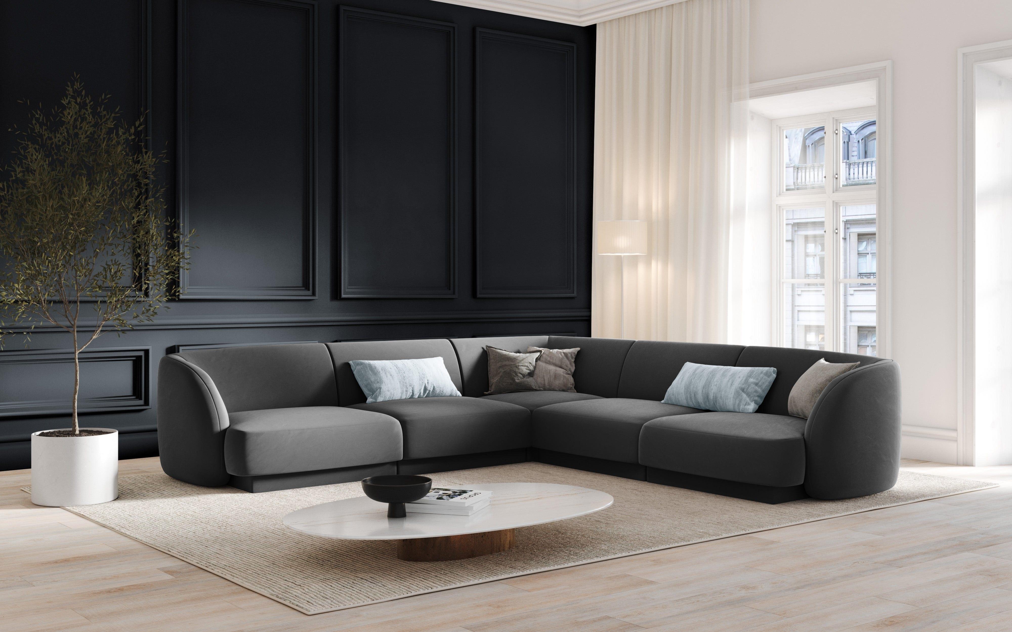 Narożnik aksamitny 5-osobowy MILEY ciemnoszary Micadoni    Eye on Design