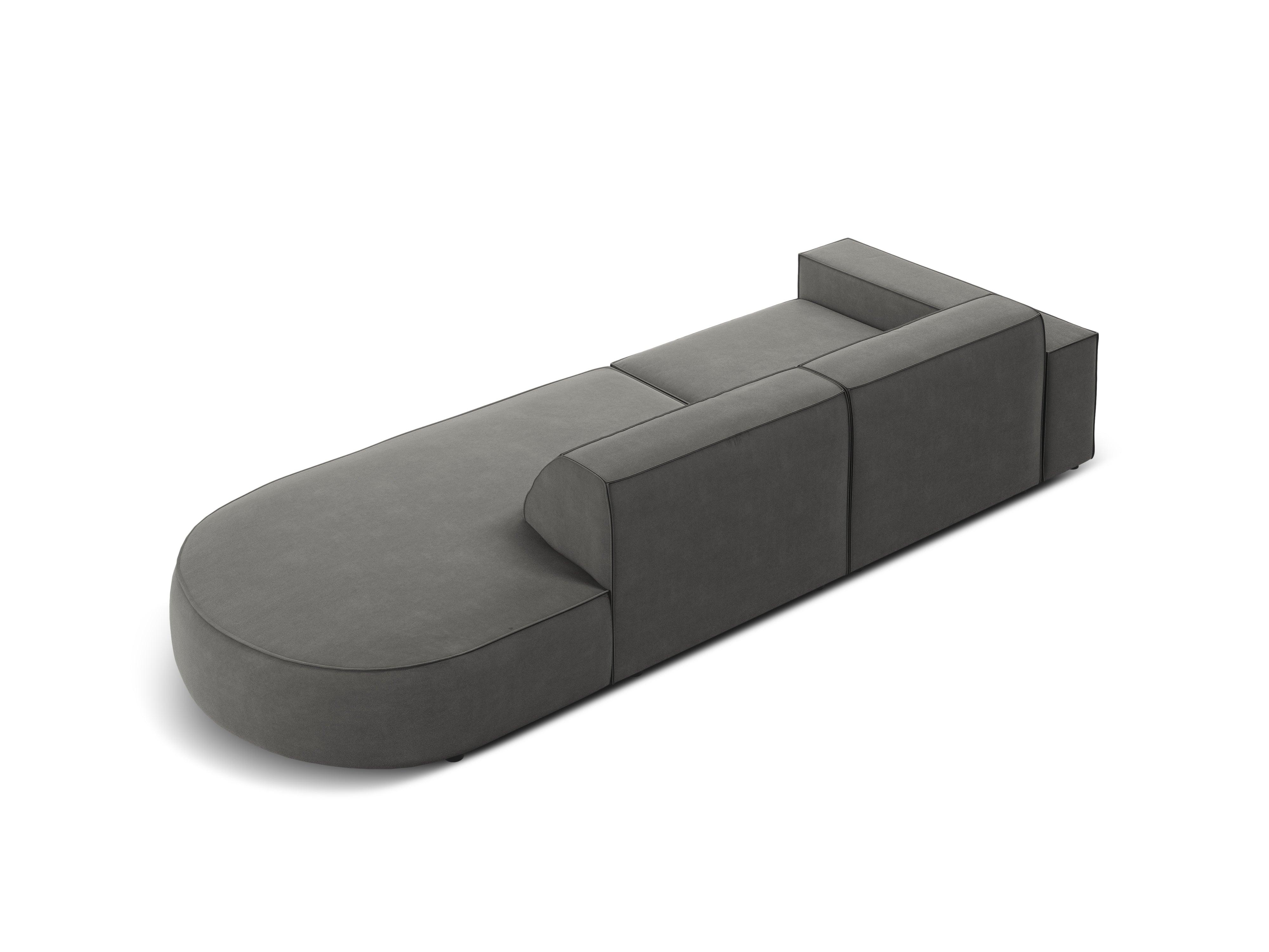 Sofa aksamitna prawostronna okrągła 3-osobowa JODIE jasnoszary – styl minimalistyczny