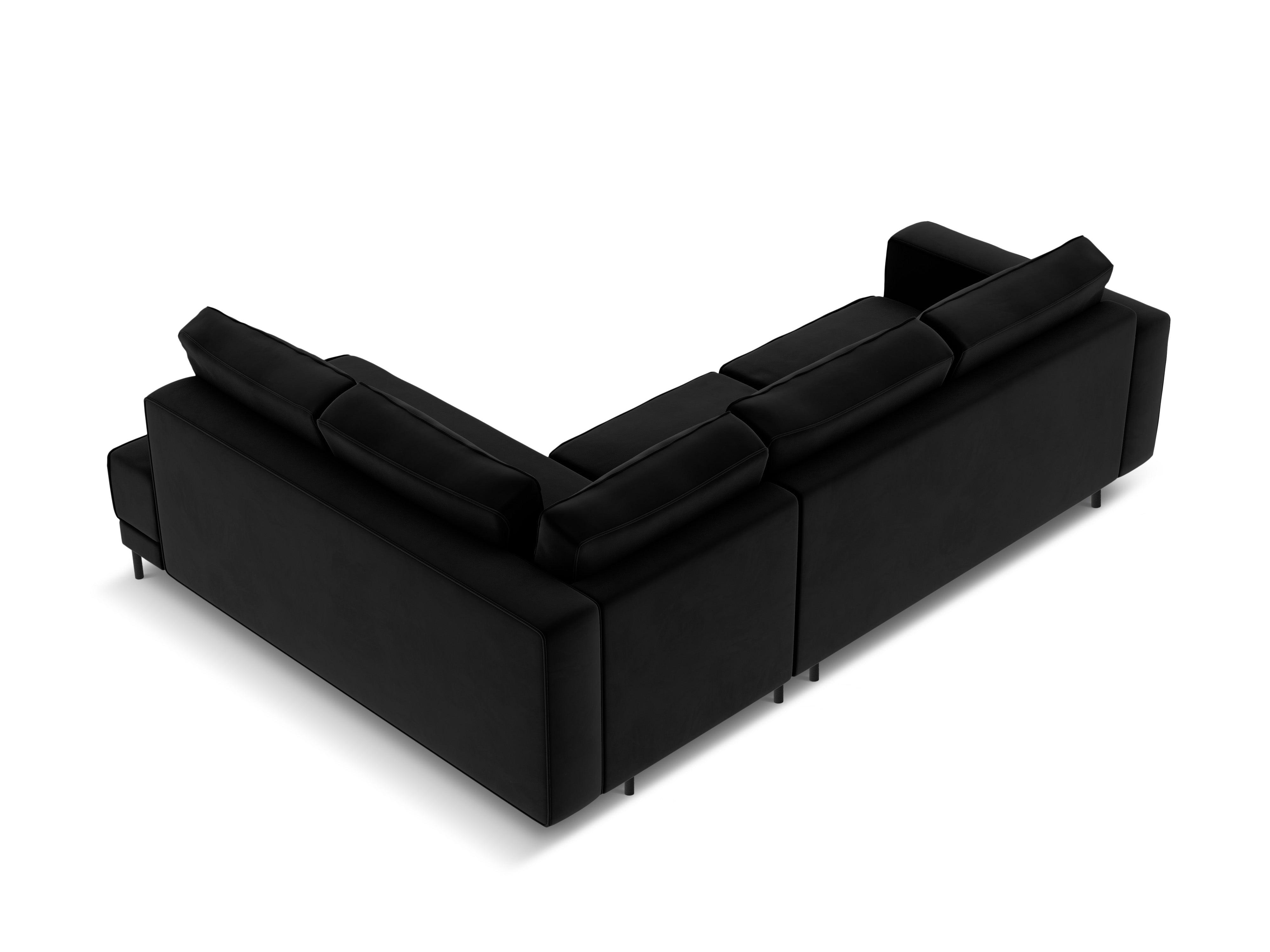 Narożnik aksamitny prawostronny z funkcją spania CARO czarny Micadoni    Eye on Design