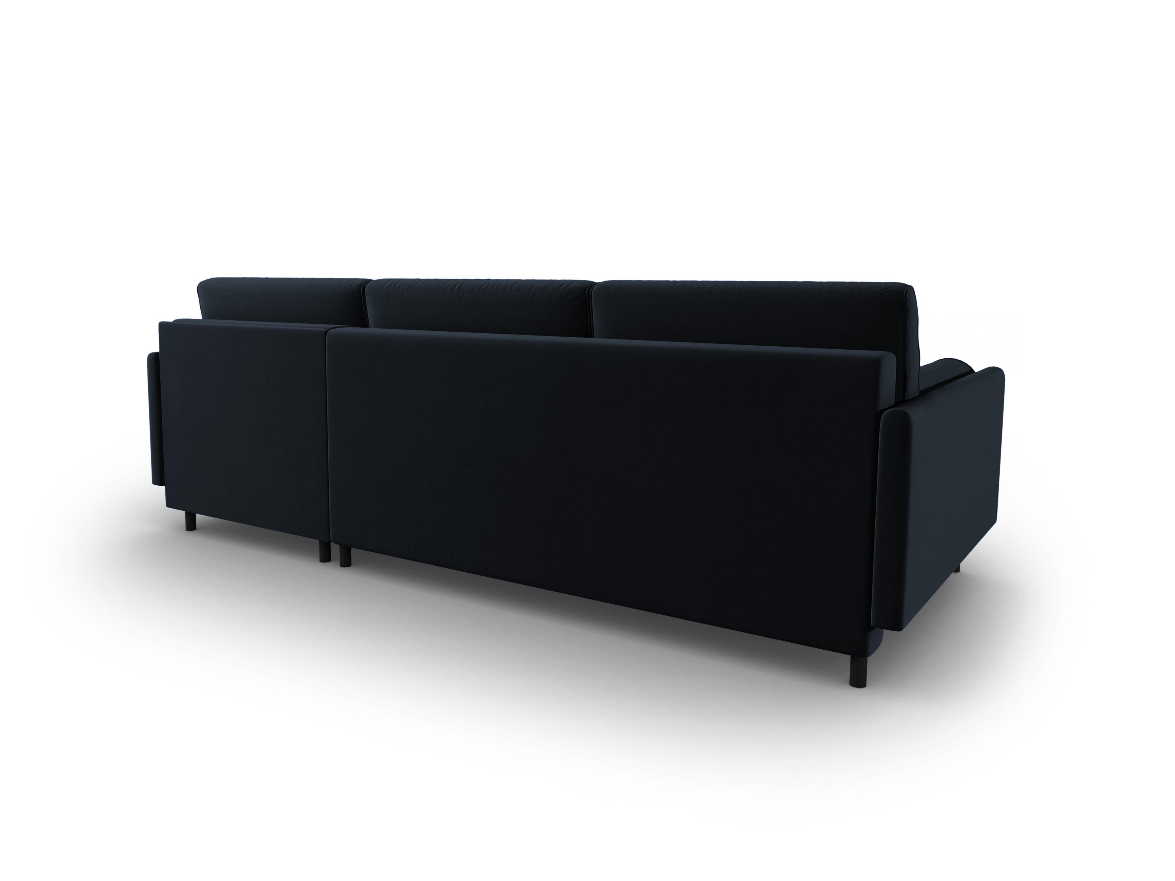 Narożnik aksamitny prawostronny z funkcją spania SCOTT ciemnoniebieski Micadoni    Eye on Design