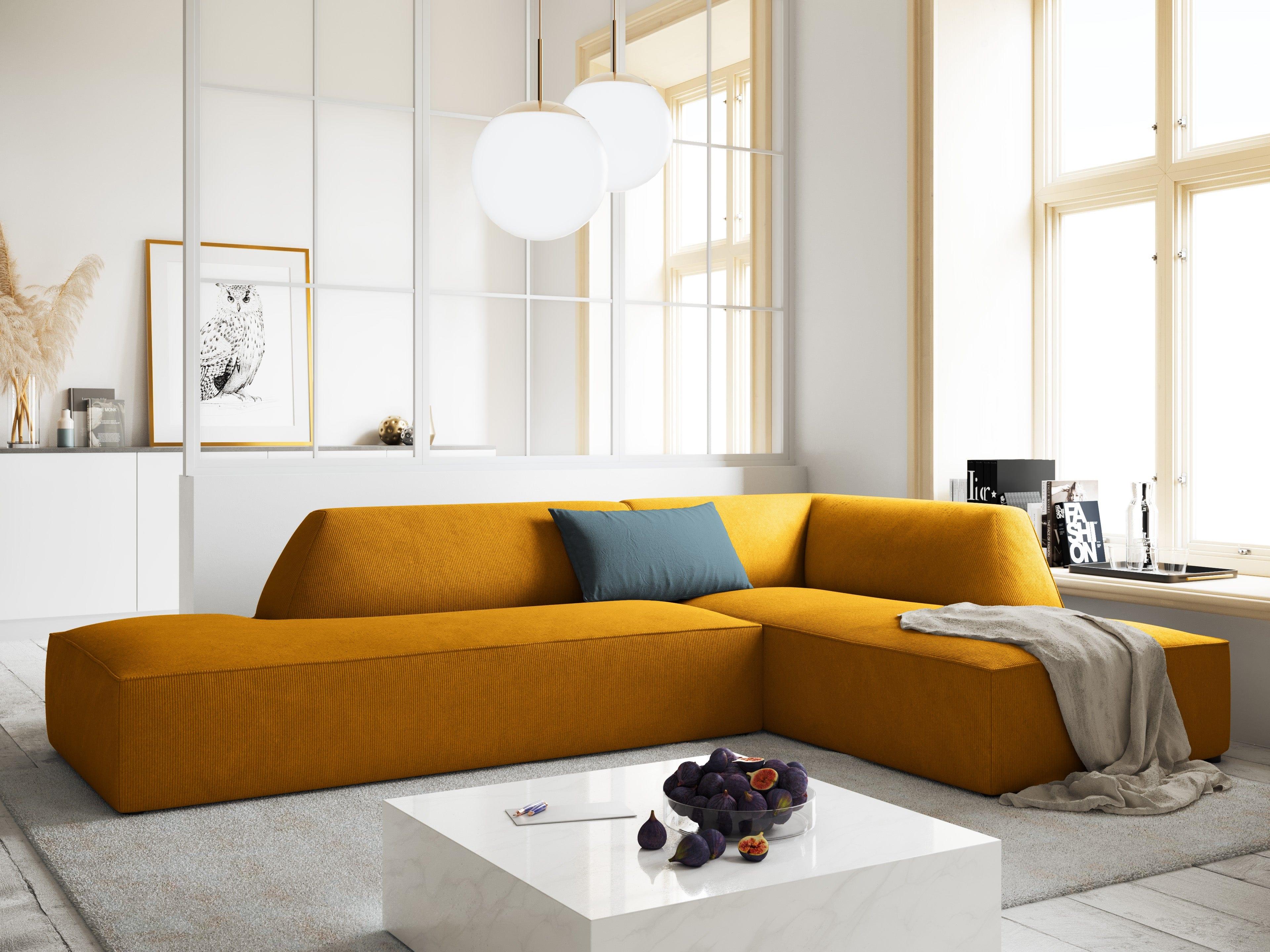 Sofa narożna sztruksowa prawostronny RUBY żółty Micadoni    Eye on Design