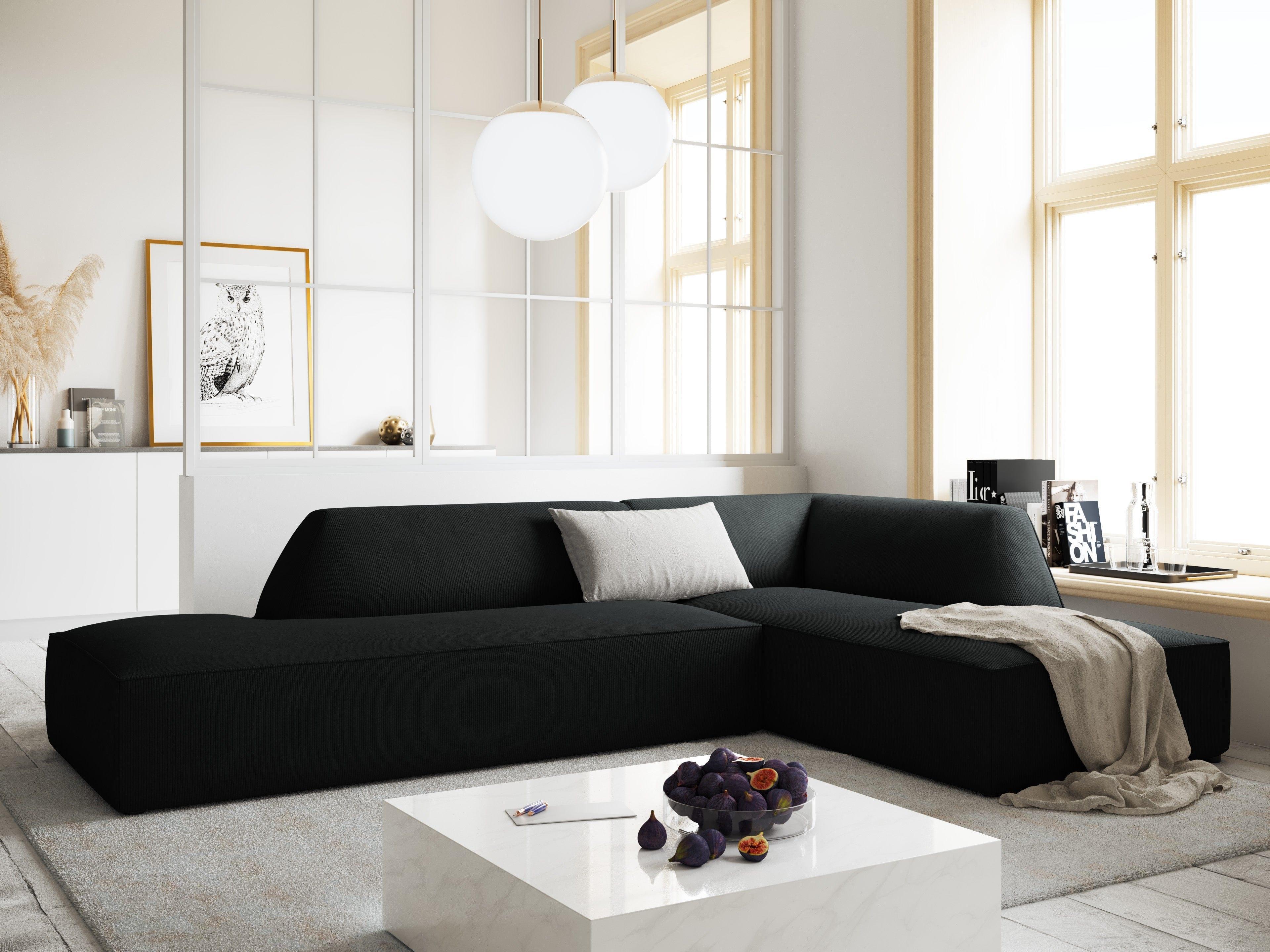Sofa narożna sztruksowa prawostronny RUBY czarny Micadoni    Eye on Design
