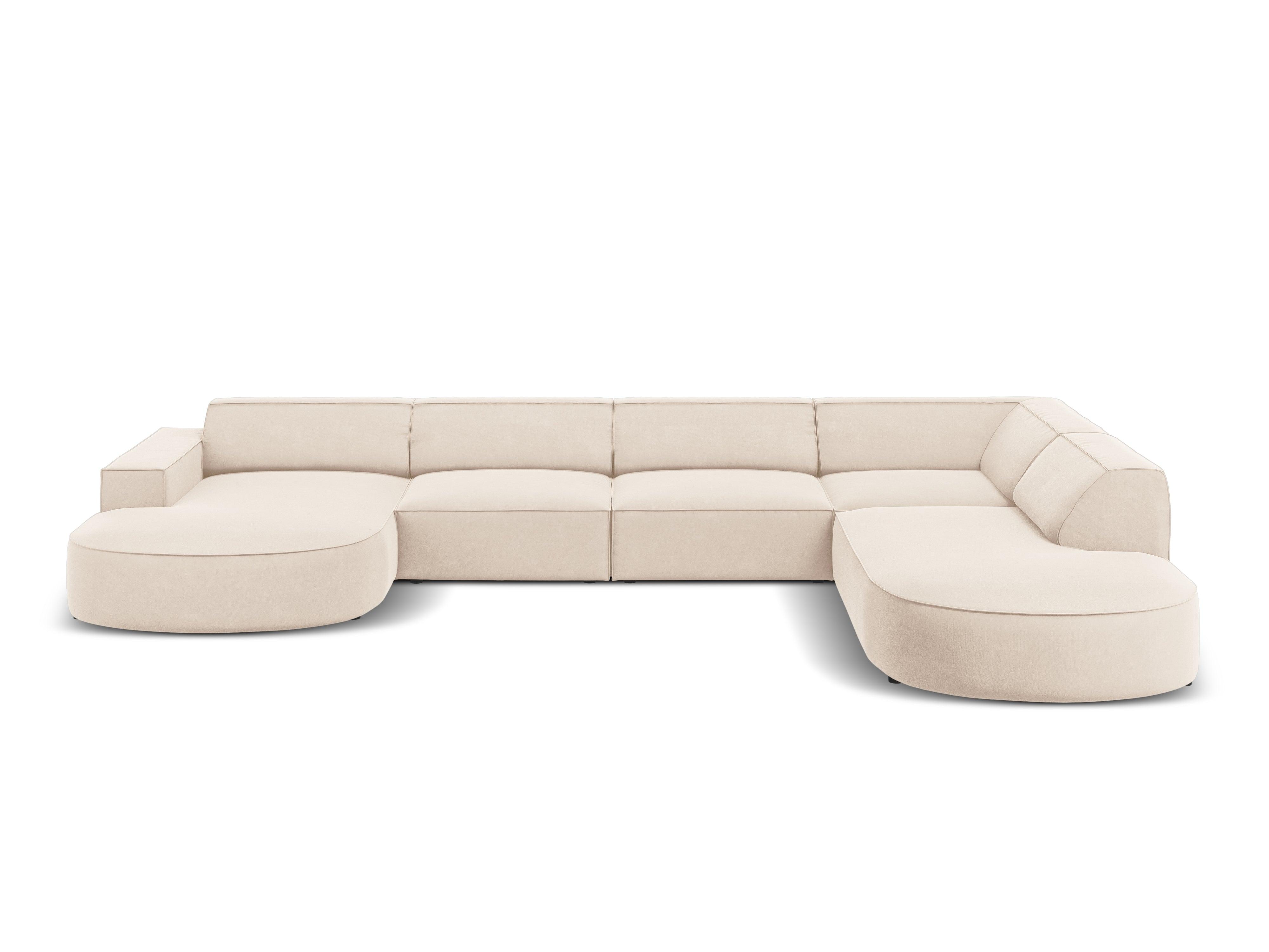 Sofa panoramiczna aksamitna prawostronna okrągła JODIE jasnobeżowy Micadoni    Eye on Design