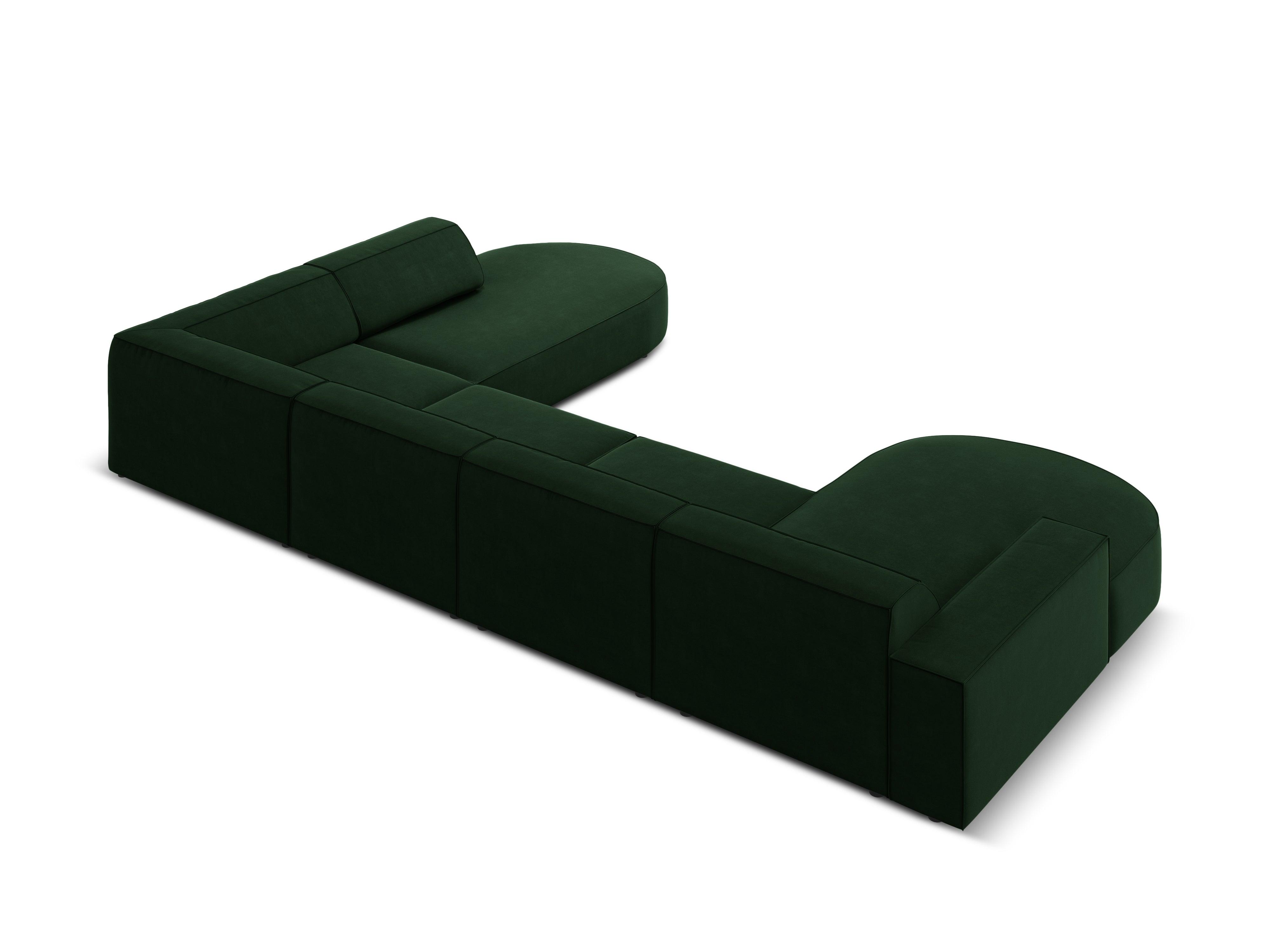 Sofa panoramiczna aksamitna prawostronna okrągła JODIE butelkowa zieleń Micadoni    Eye on Design