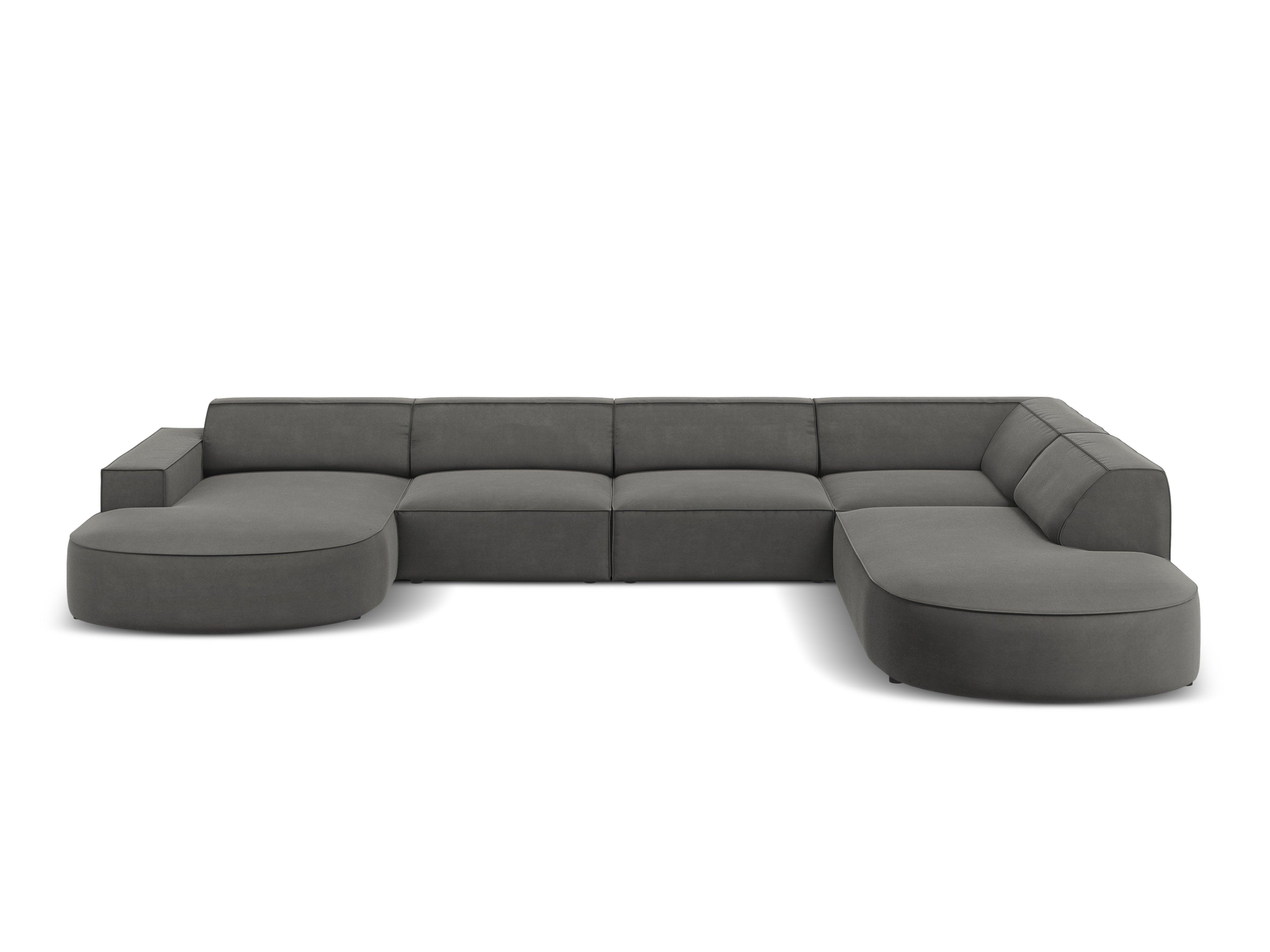 Sofa panoramiczna aksamitna prawostronna okrągła JODIE jasnoszary Micadoni    Eye on Design