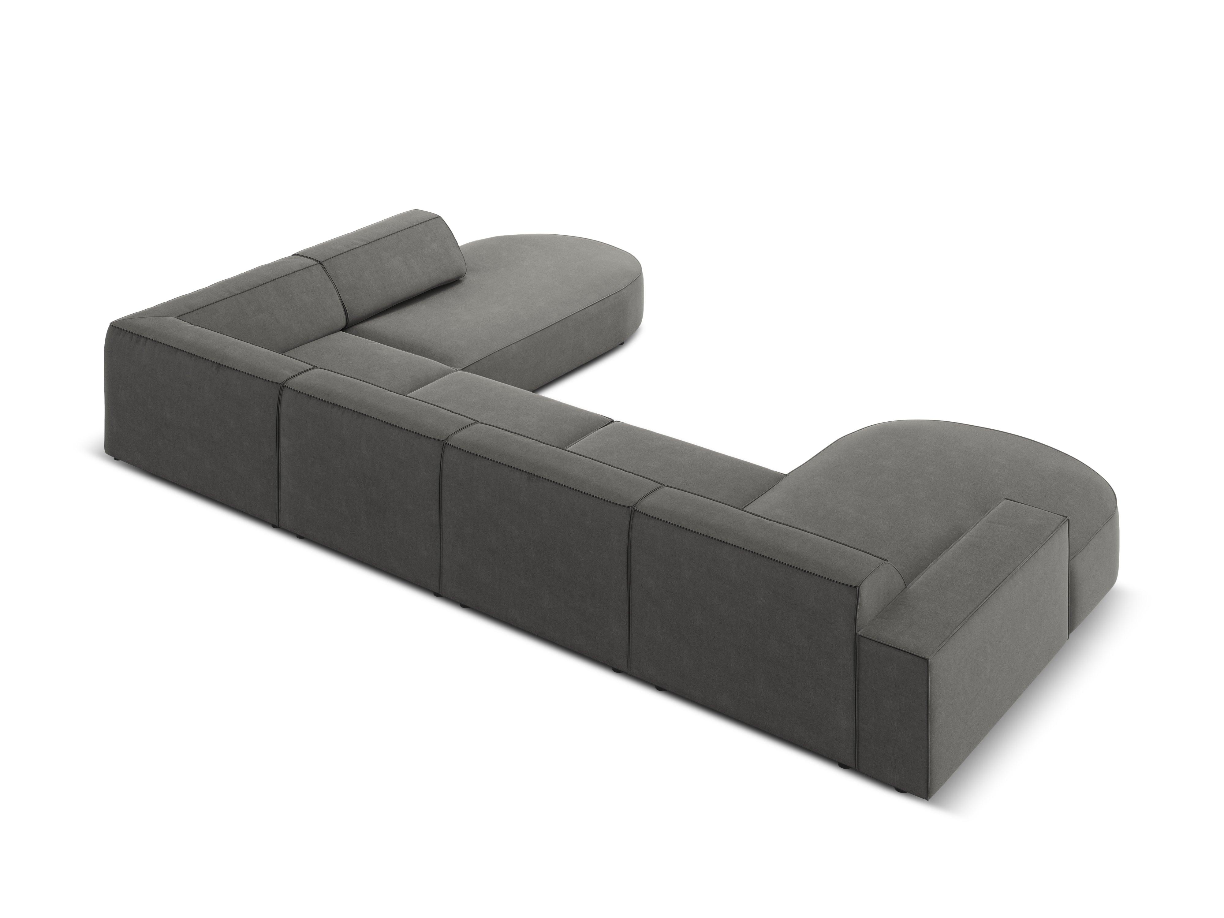 Sofa panoramiczna aksamitna prawostronna okrągła JODIE jasnoszary Micadoni    Eye on Design