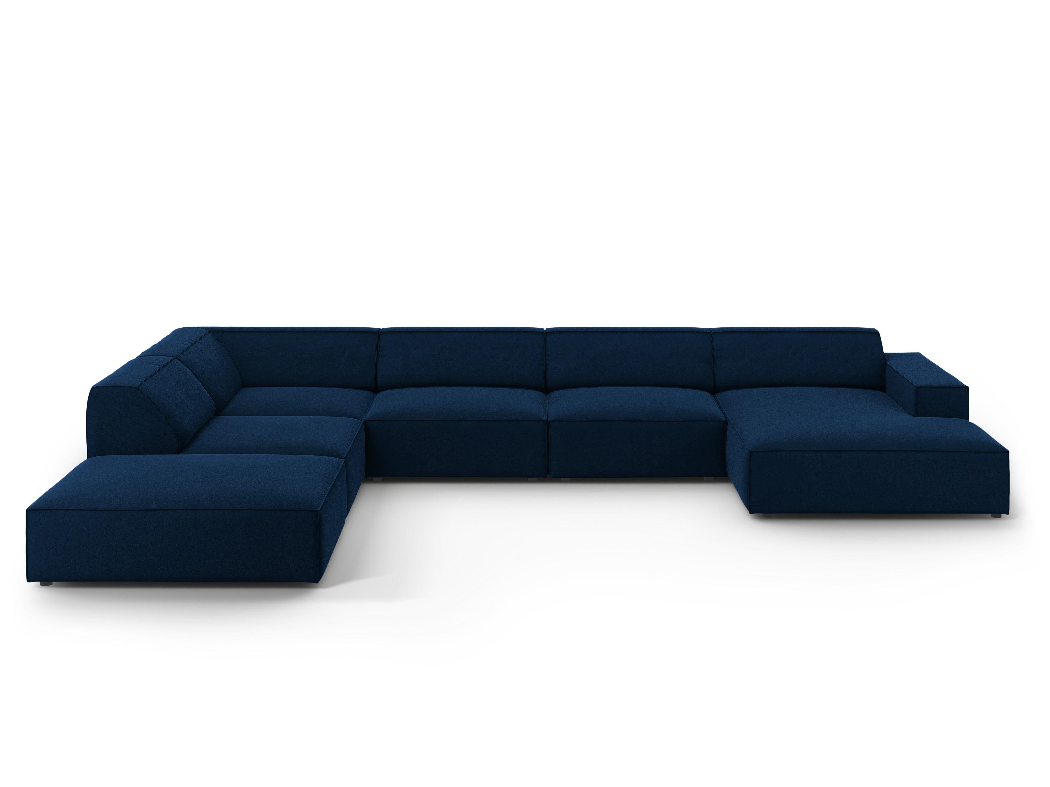 Sofa panoramiczna aksamitna lewostronna JODIE granat królewski Micadoni    Eye on Design